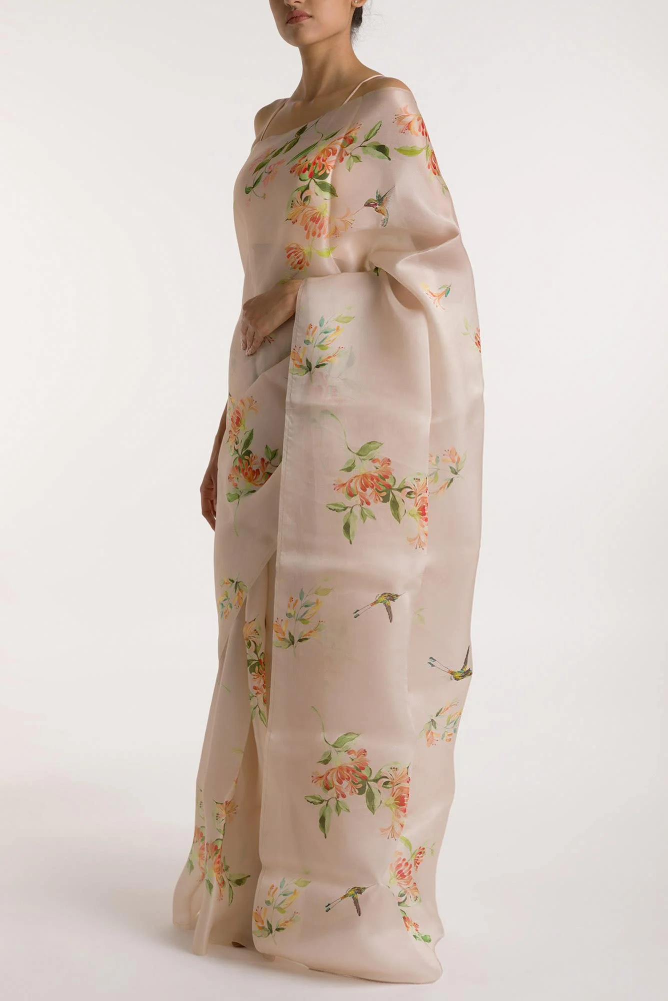 Humming Hovers White Satin Organza Saree - Image 4