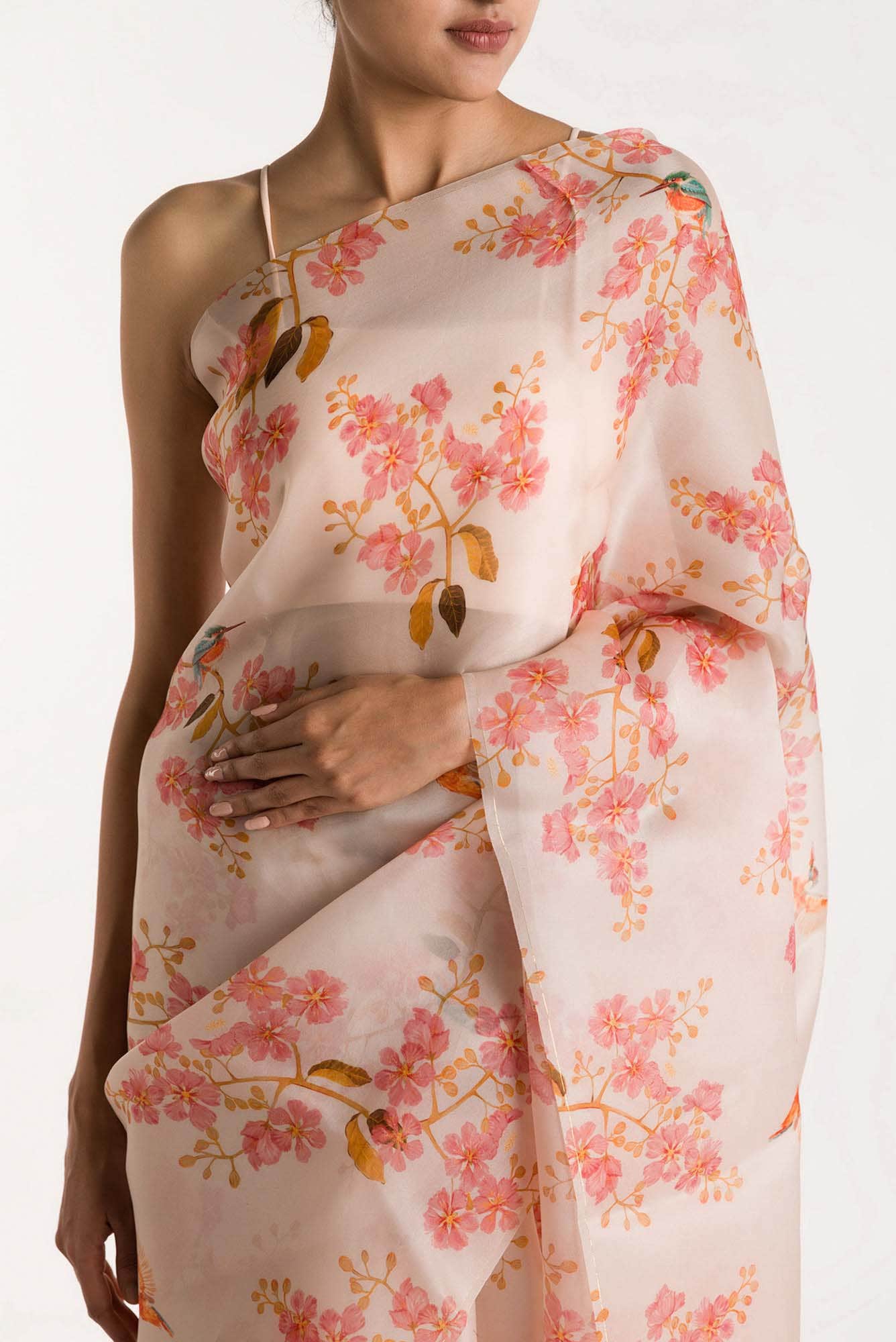 Kingfisher Lovers White Satin Organza Saree - Image 2