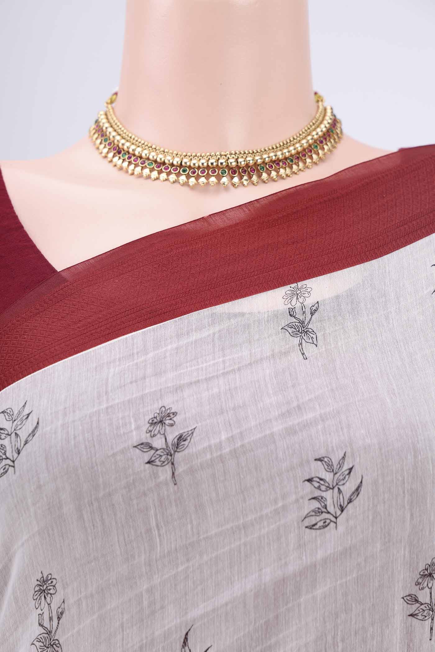 White Chanderi Silk Cotton Saree - Image 2
