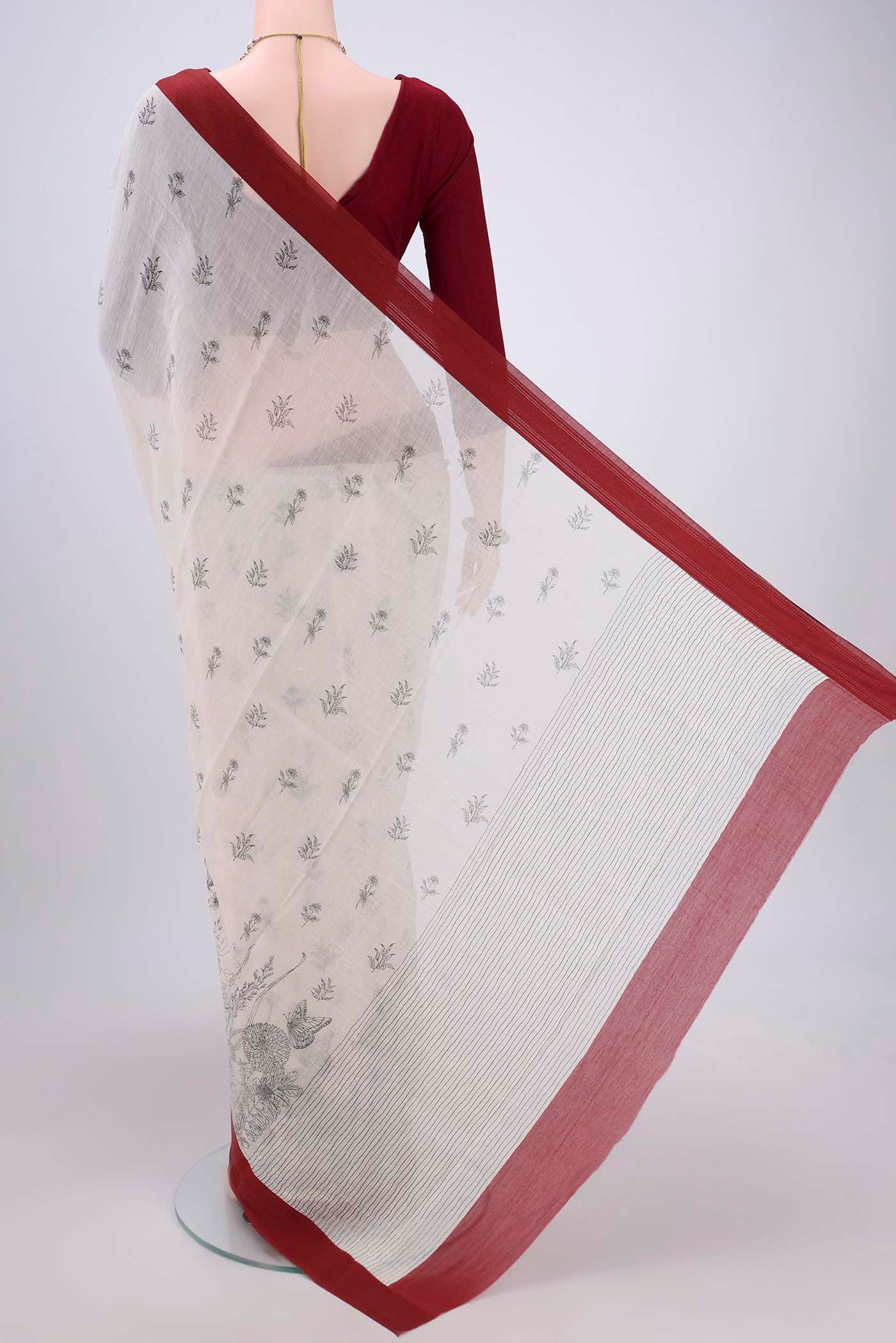 White Chanderi Silk Cotton Saree - Image 3