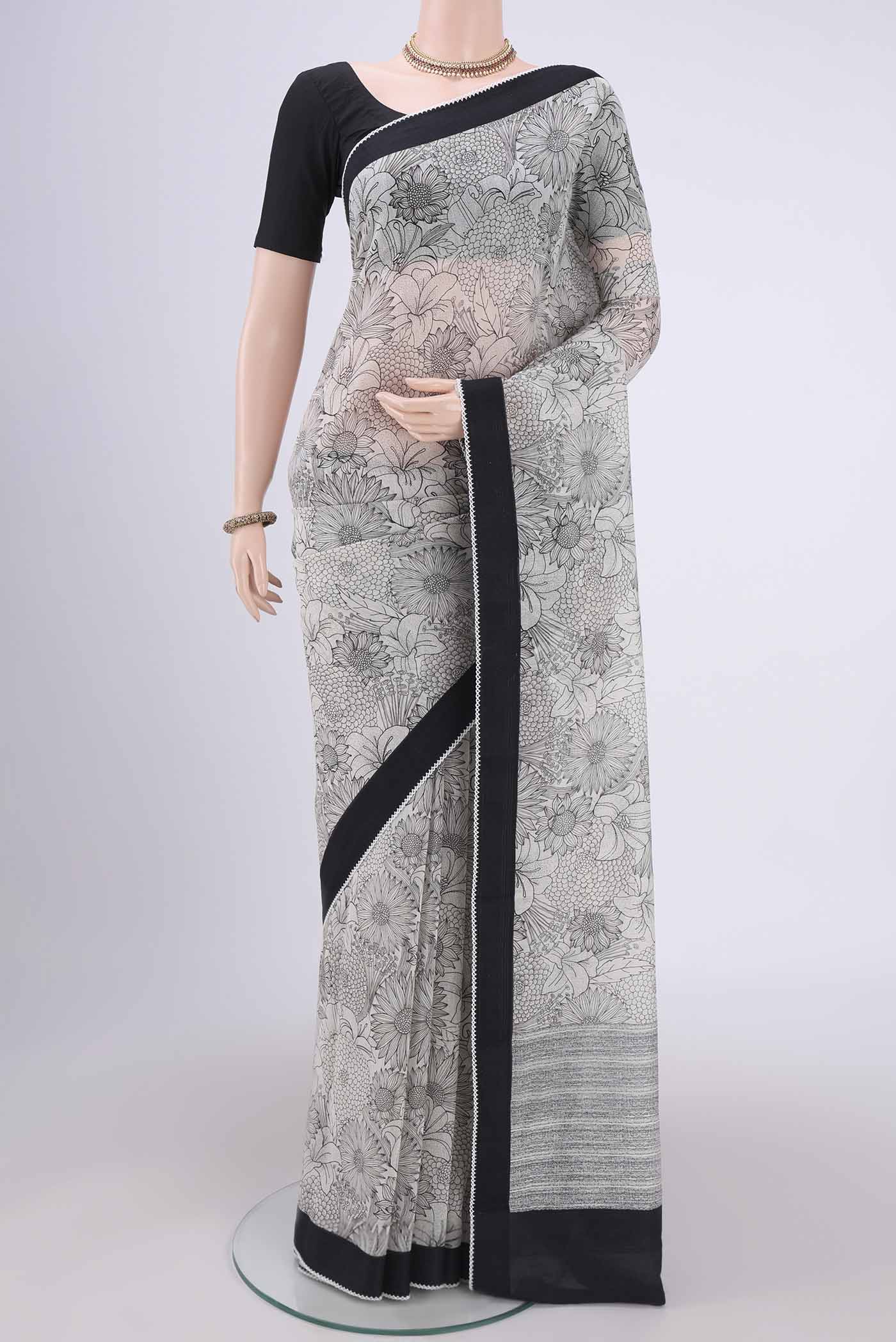 White Chanderi Silk Cotton Saree