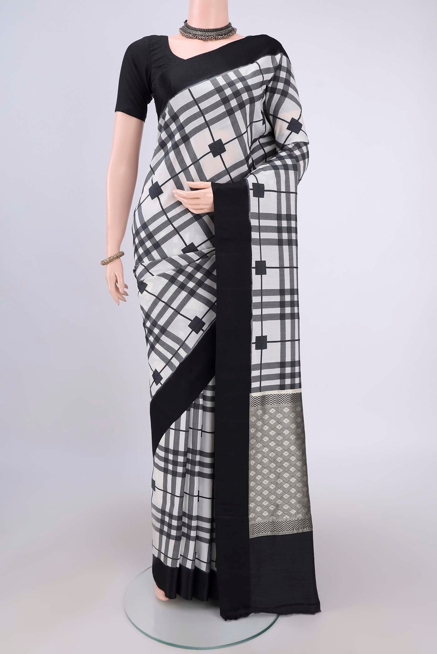 White Banarasi Tussar Georgette Saree