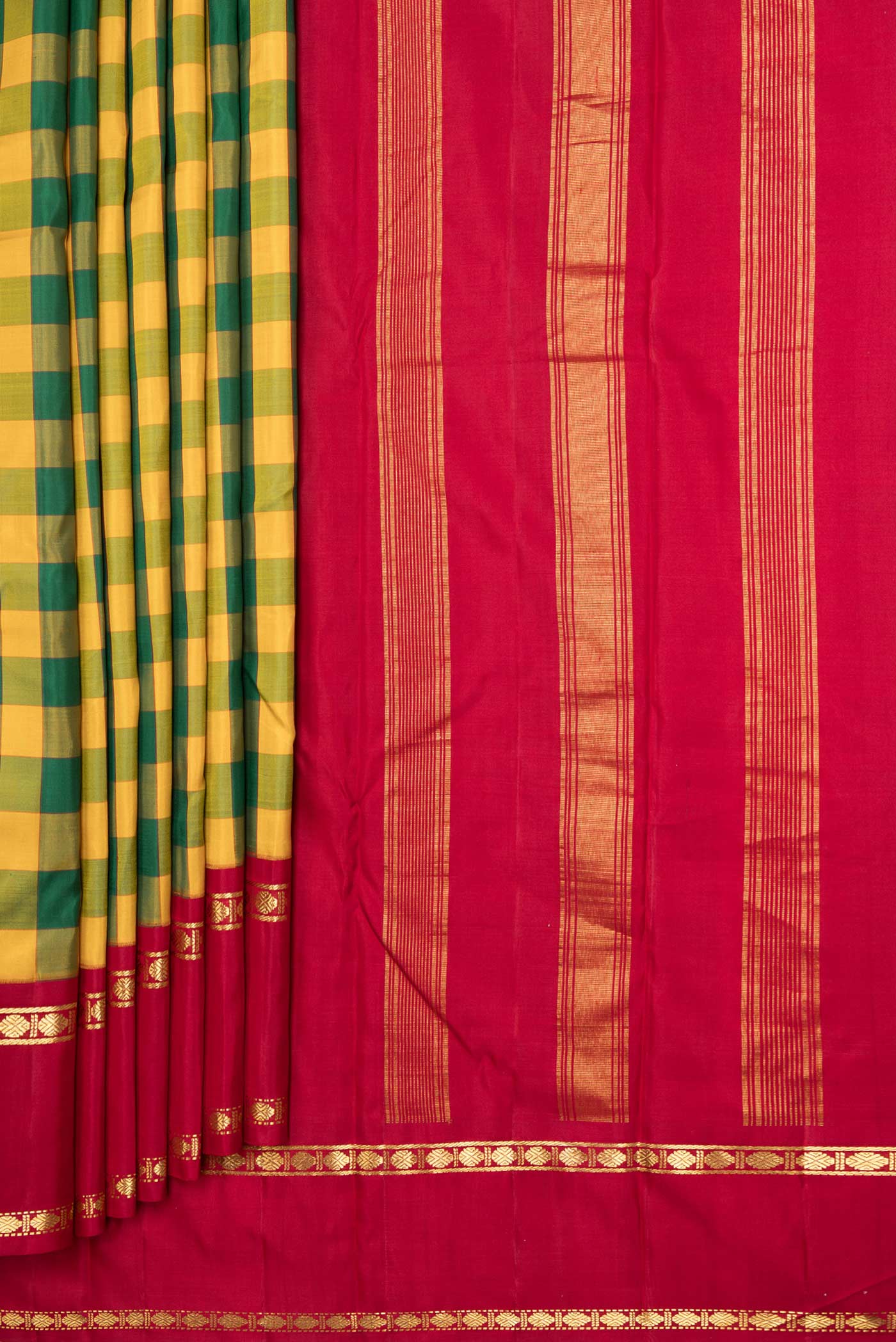 Yellow and Green Color Kanjivaram Saree - Image 4