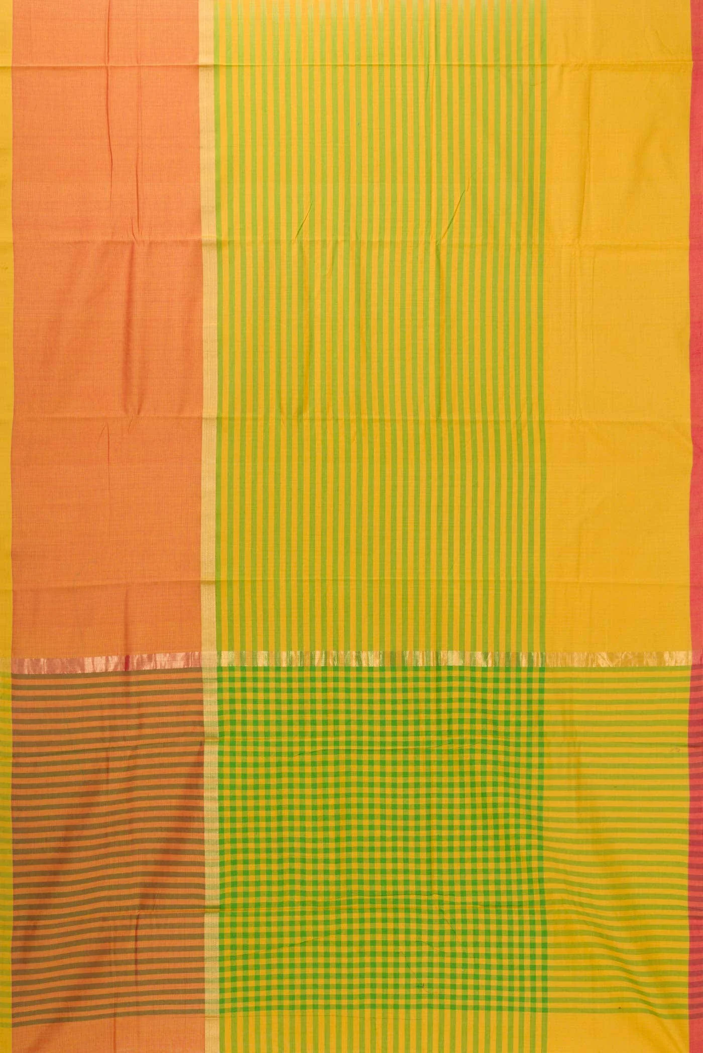Yellow and Green Dual Tone Blended Chanderi Silk Cotton Saree - Image 2