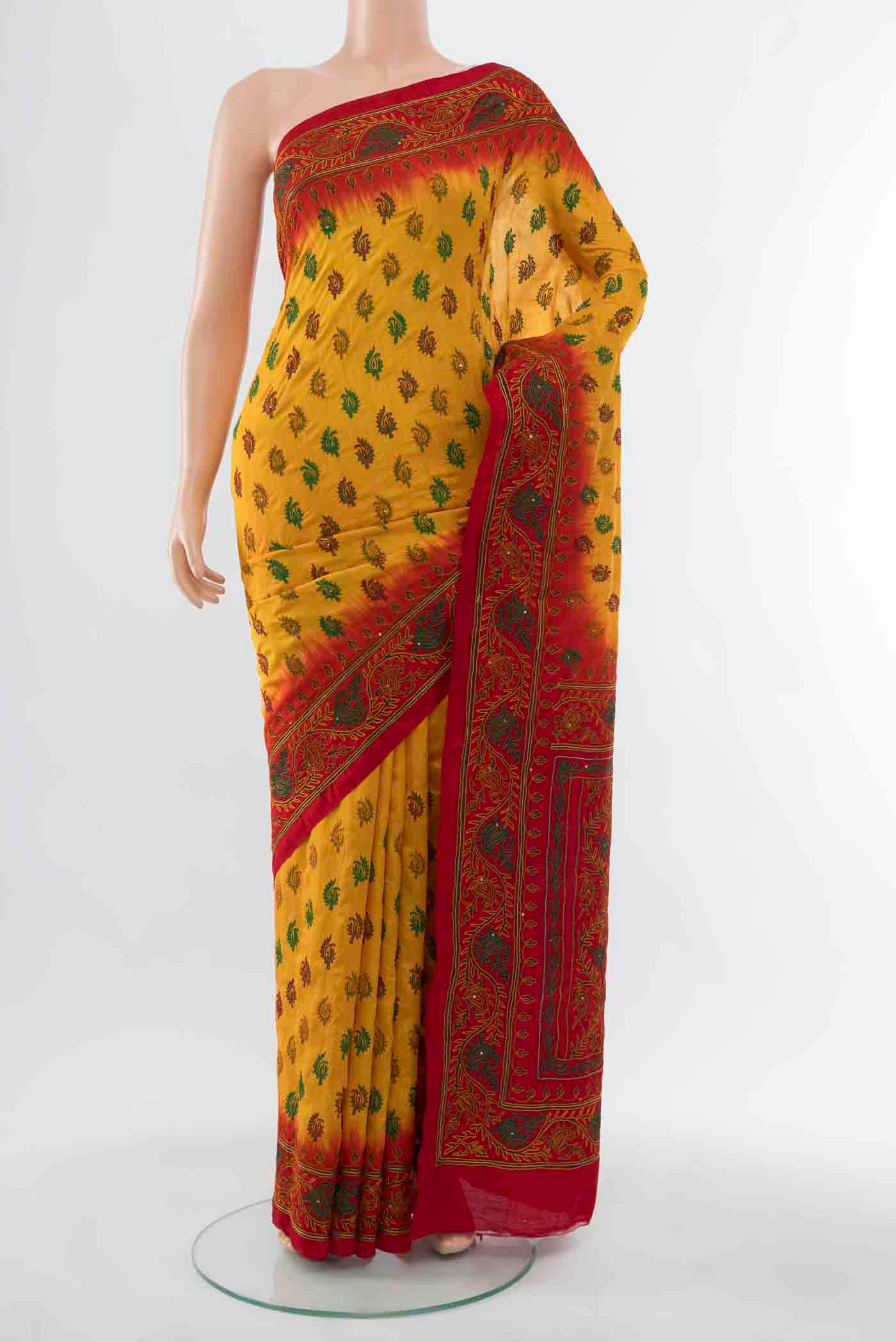Yellow Blended Raw Silk Saree