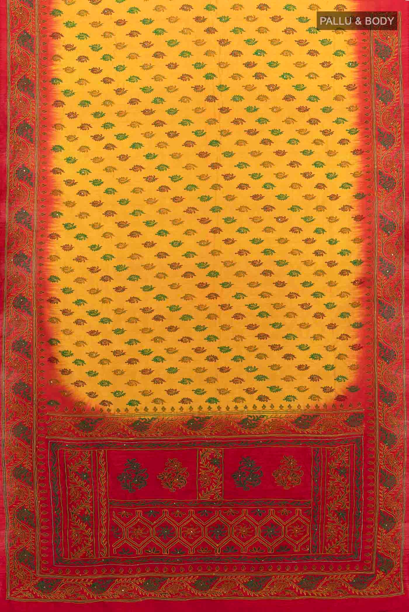 Yellow Blended Raw Silk Saree - Image 5