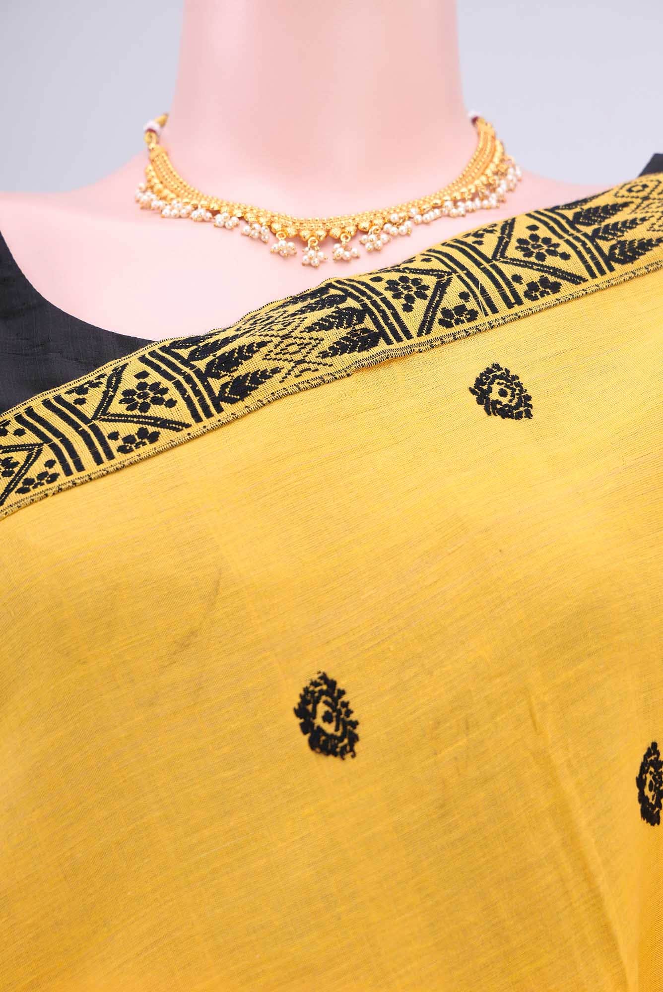 Yellow Assam Cotton Saree - Image 2