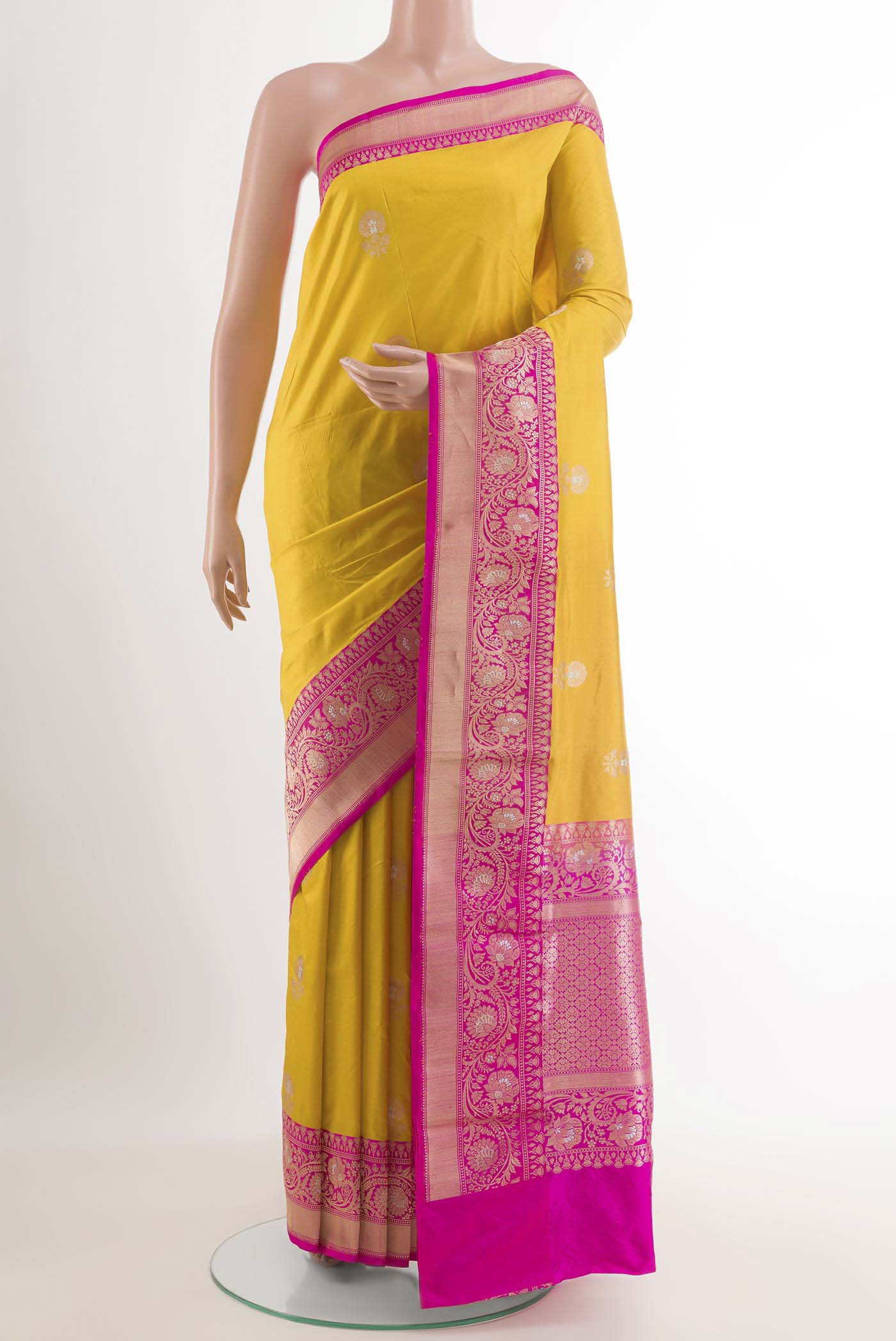 Yellow Banarasi Katan Silk Saree
