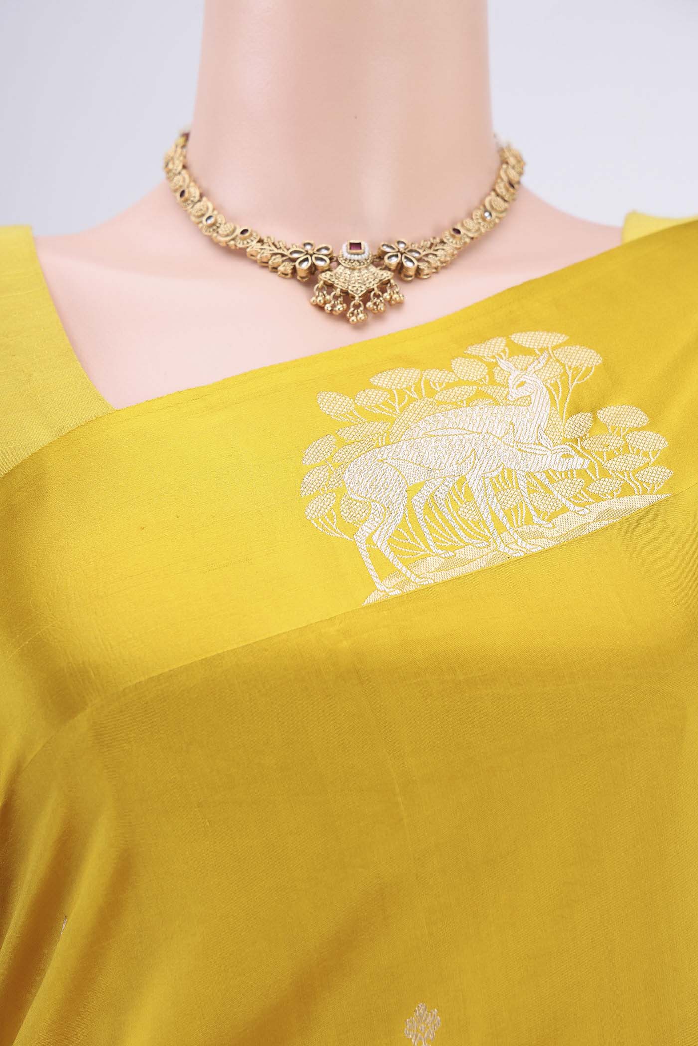 Yellow Banarasi Silk Saree - Image 2