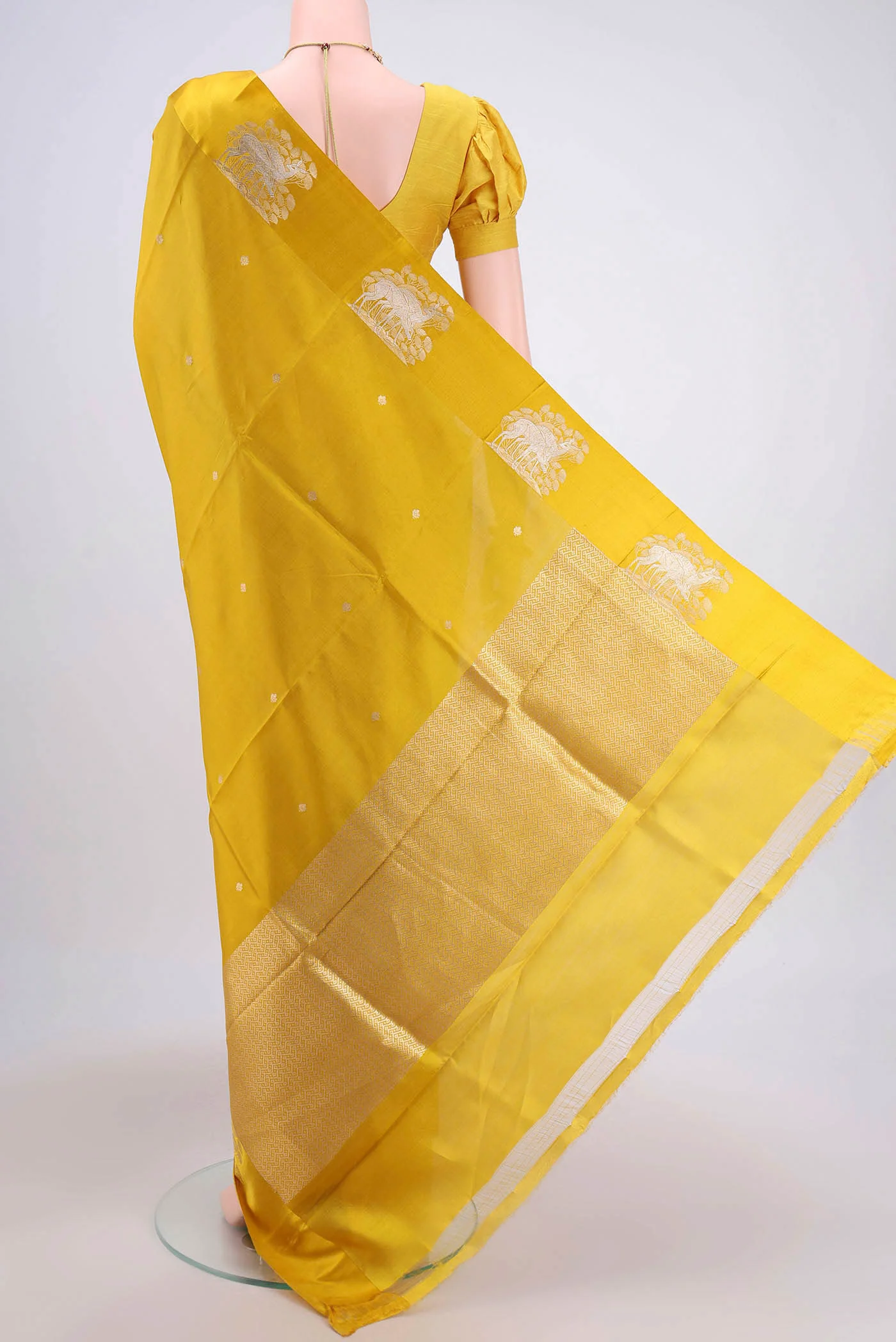 Yellow Banarasi Silk Saree - Image 3