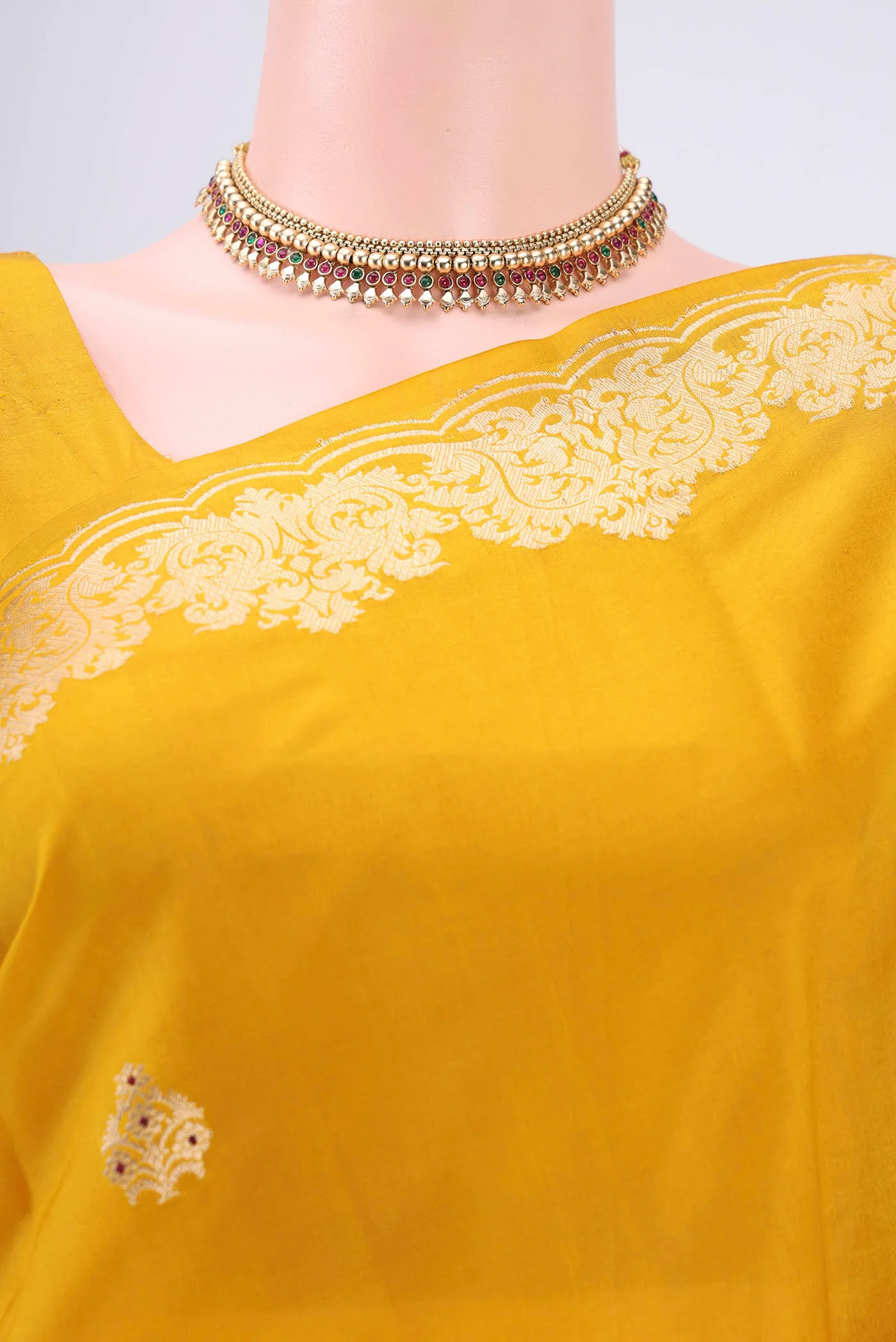 Yellow Banarasi Katan Silk Saree - Image 2