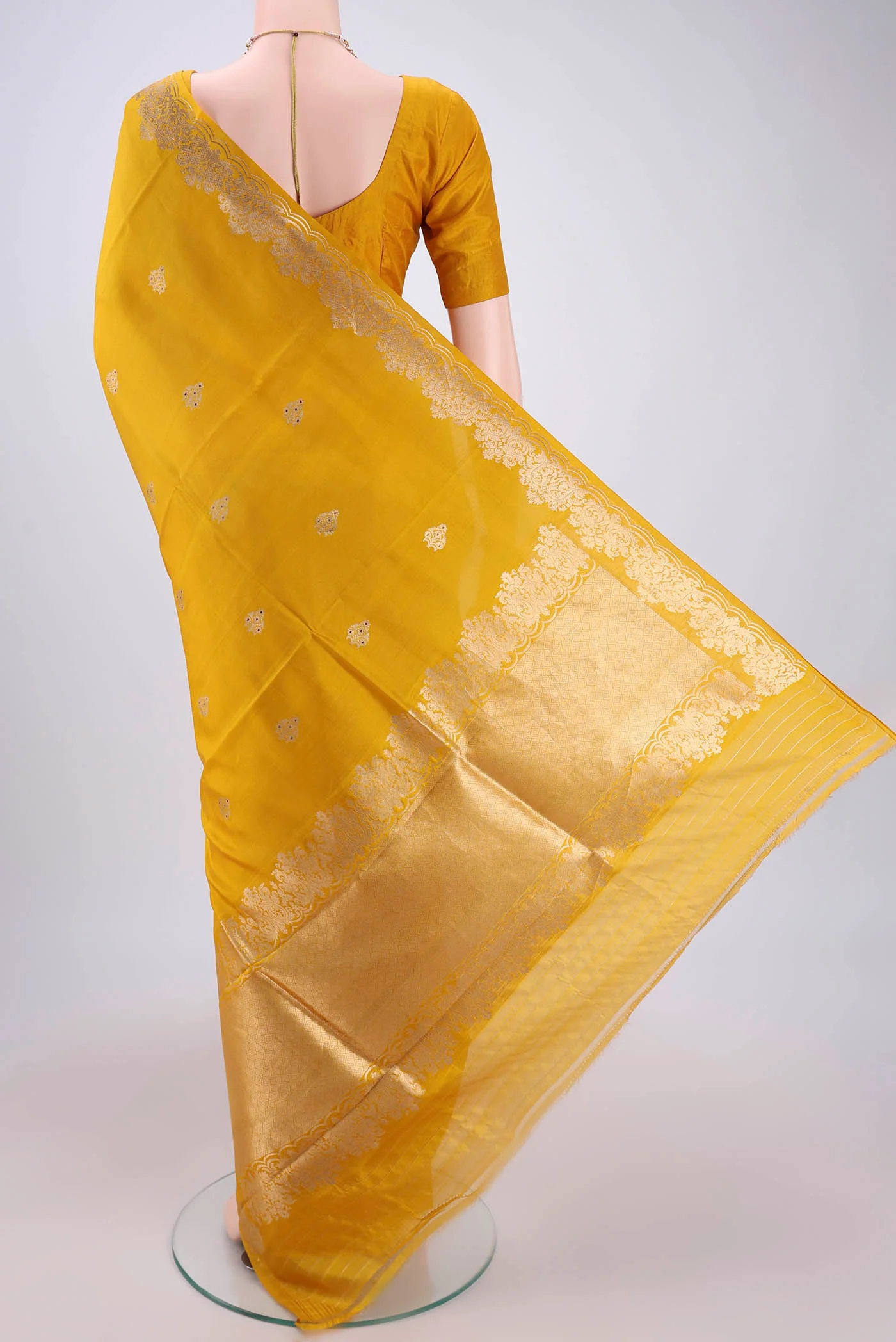Yellow Banarasi Katan Silk Saree - Image 3