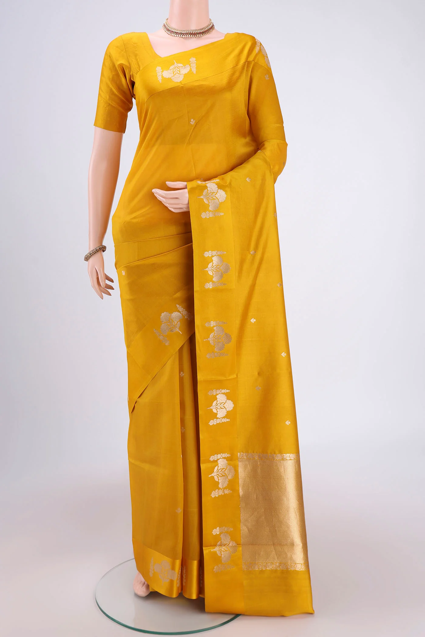 Yellow Banarasi Katan Silk Saree