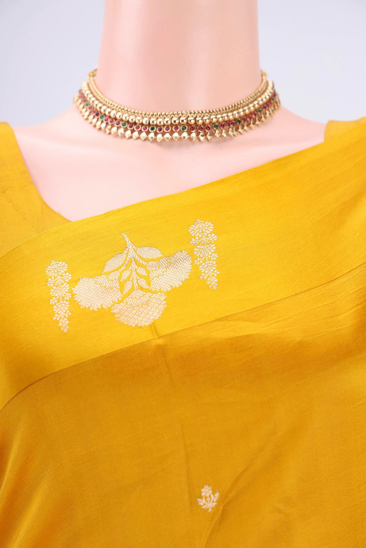 Yellow Banarasi Katan Silk Saree - Image 2