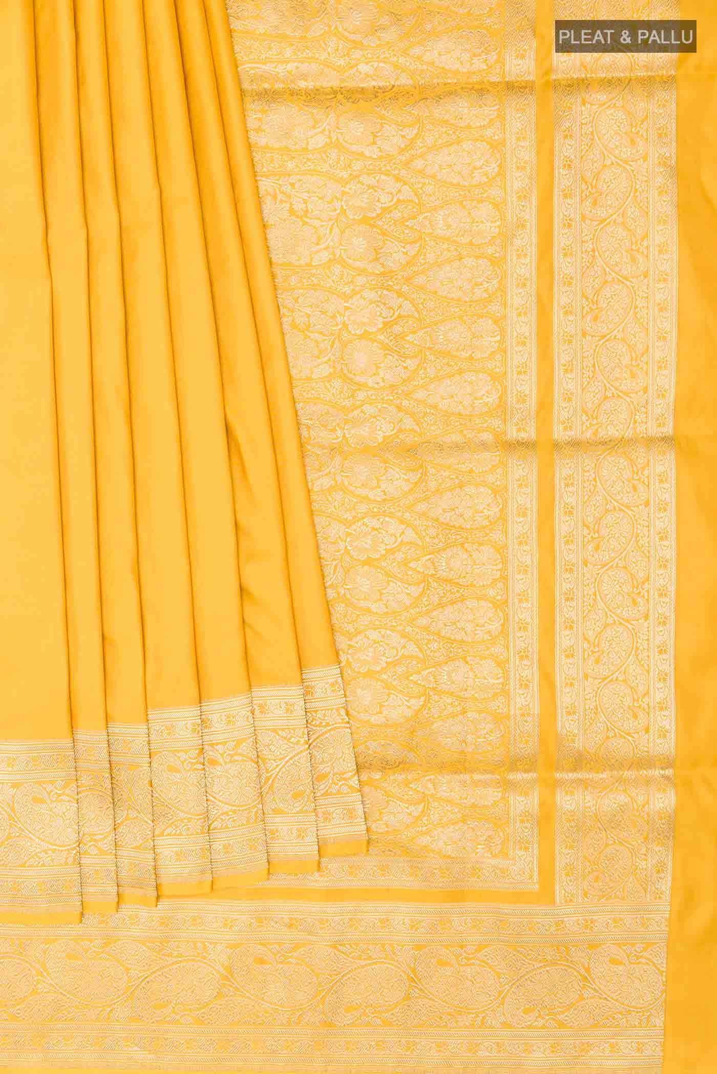 Yellow Banarasi Katan Silk Saree - Image 2