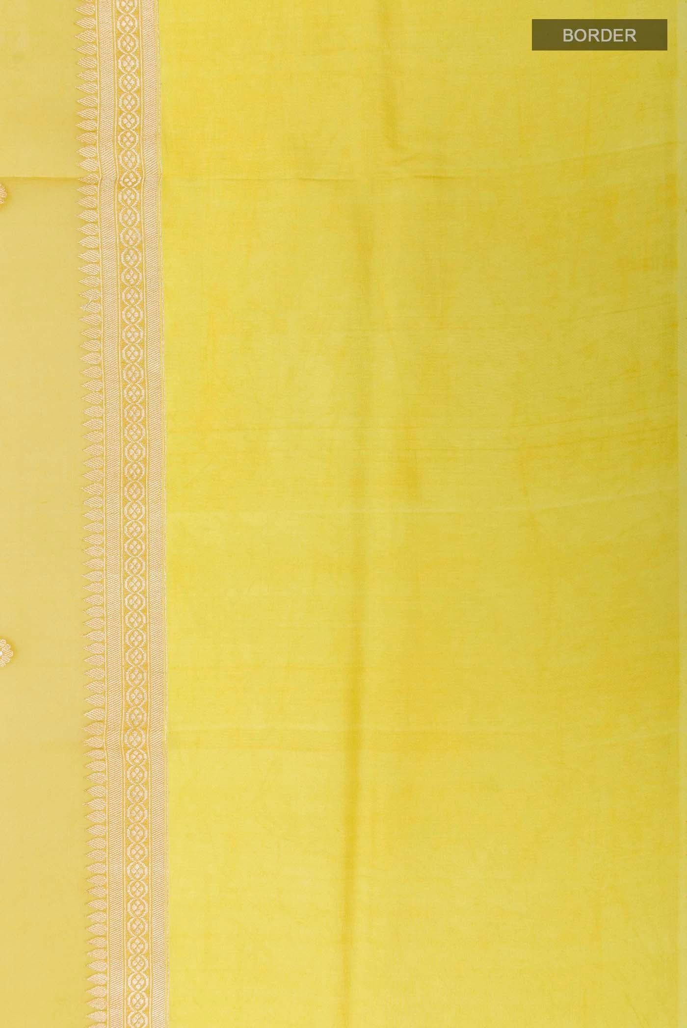 Yellow Banarasi Kora Silk Saree - Image 3
