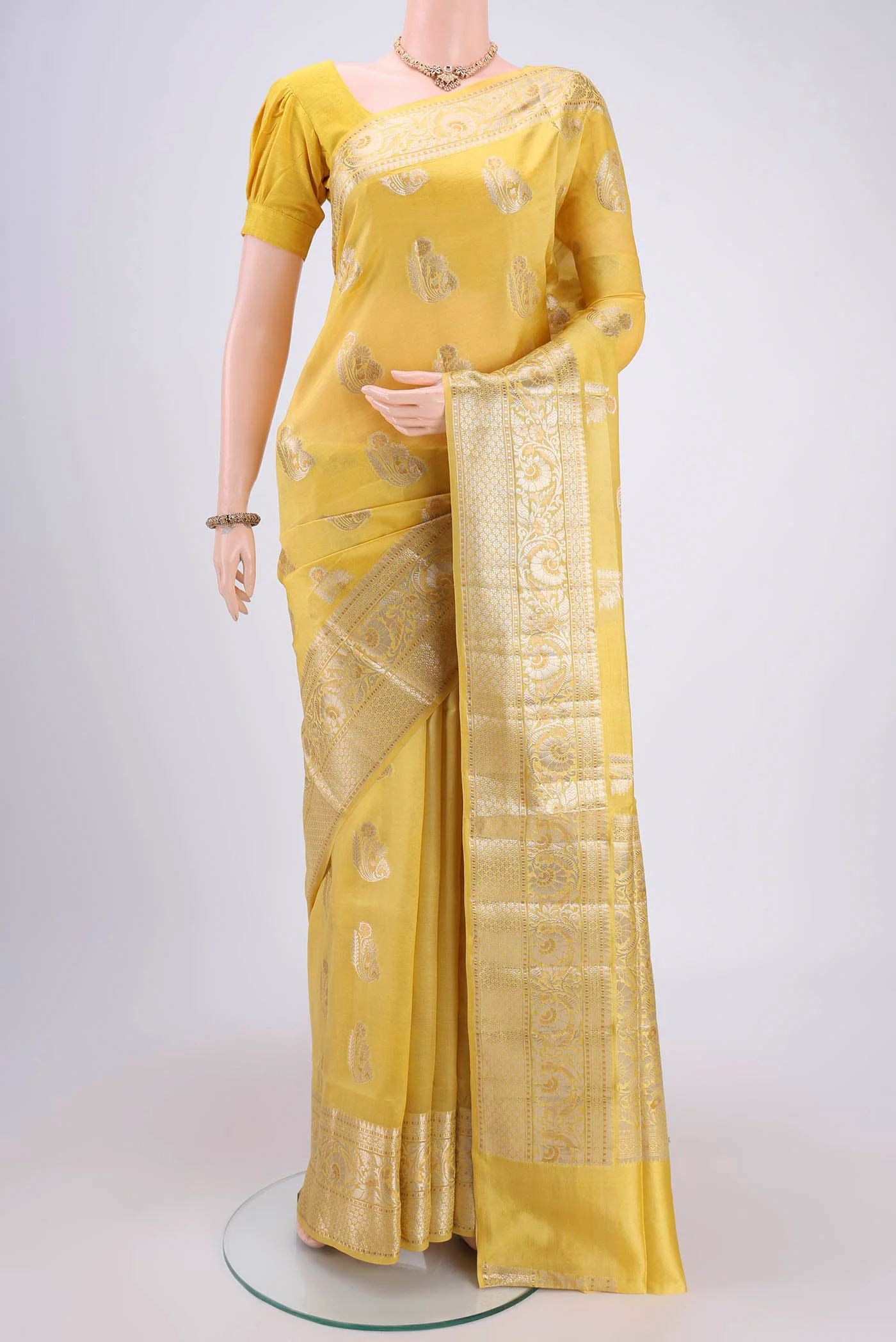 Yellow Banarasi Raw Silk Saree