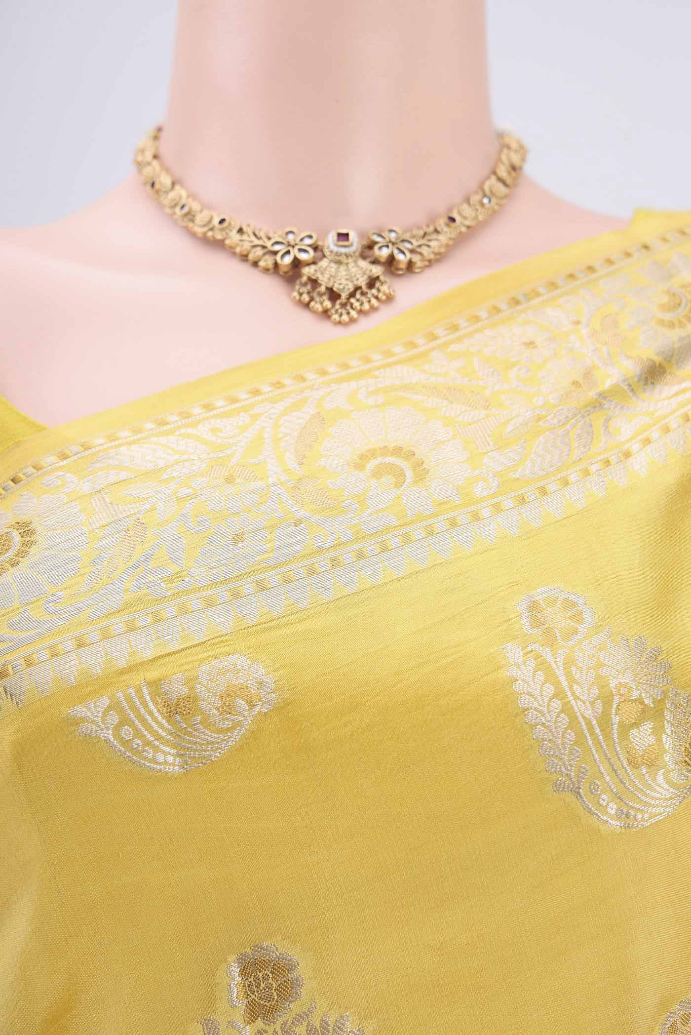 Yellow Banarasi Raw Silk Saree - Image 2