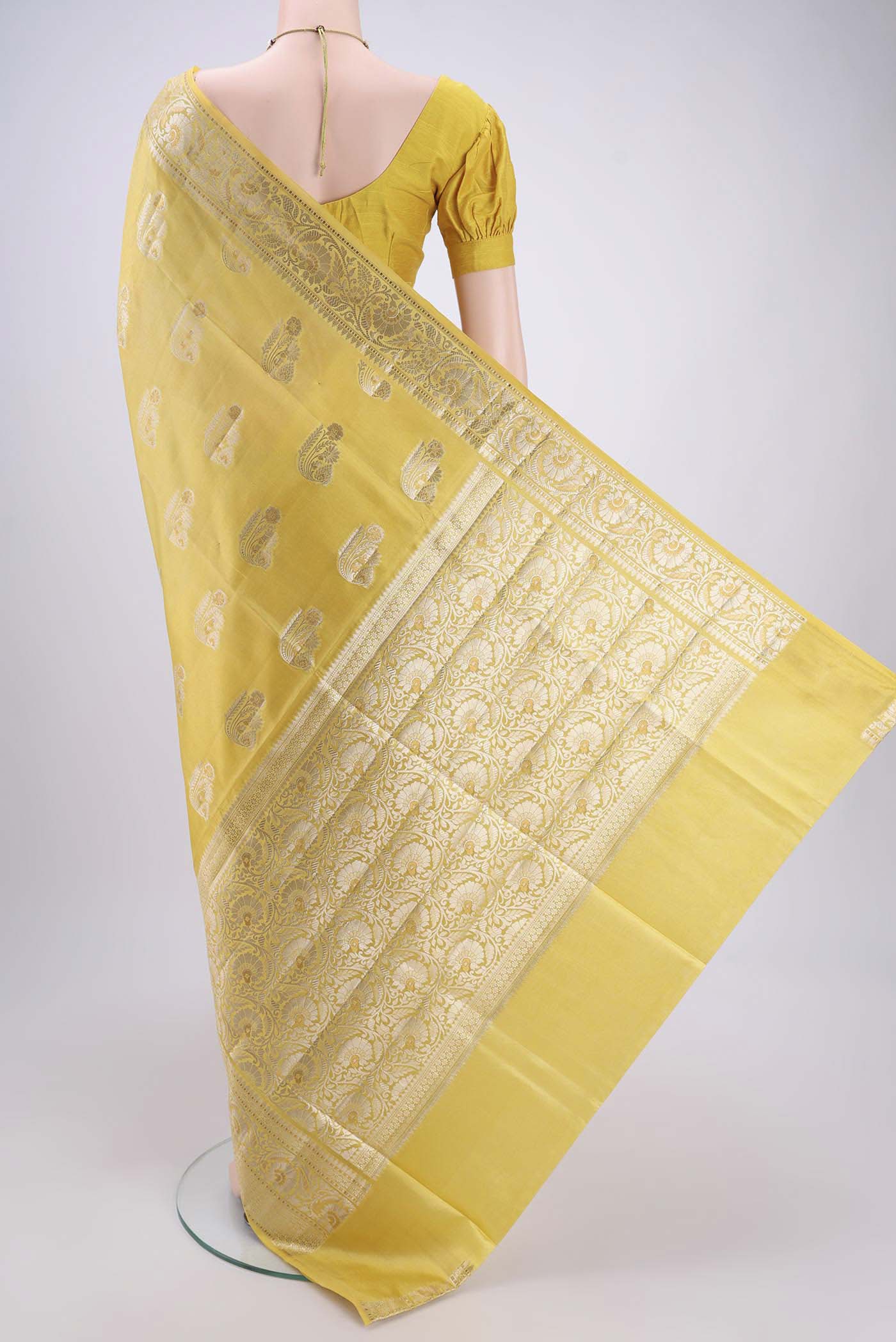Yellow Banarasi Raw Silk Saree - Image 3