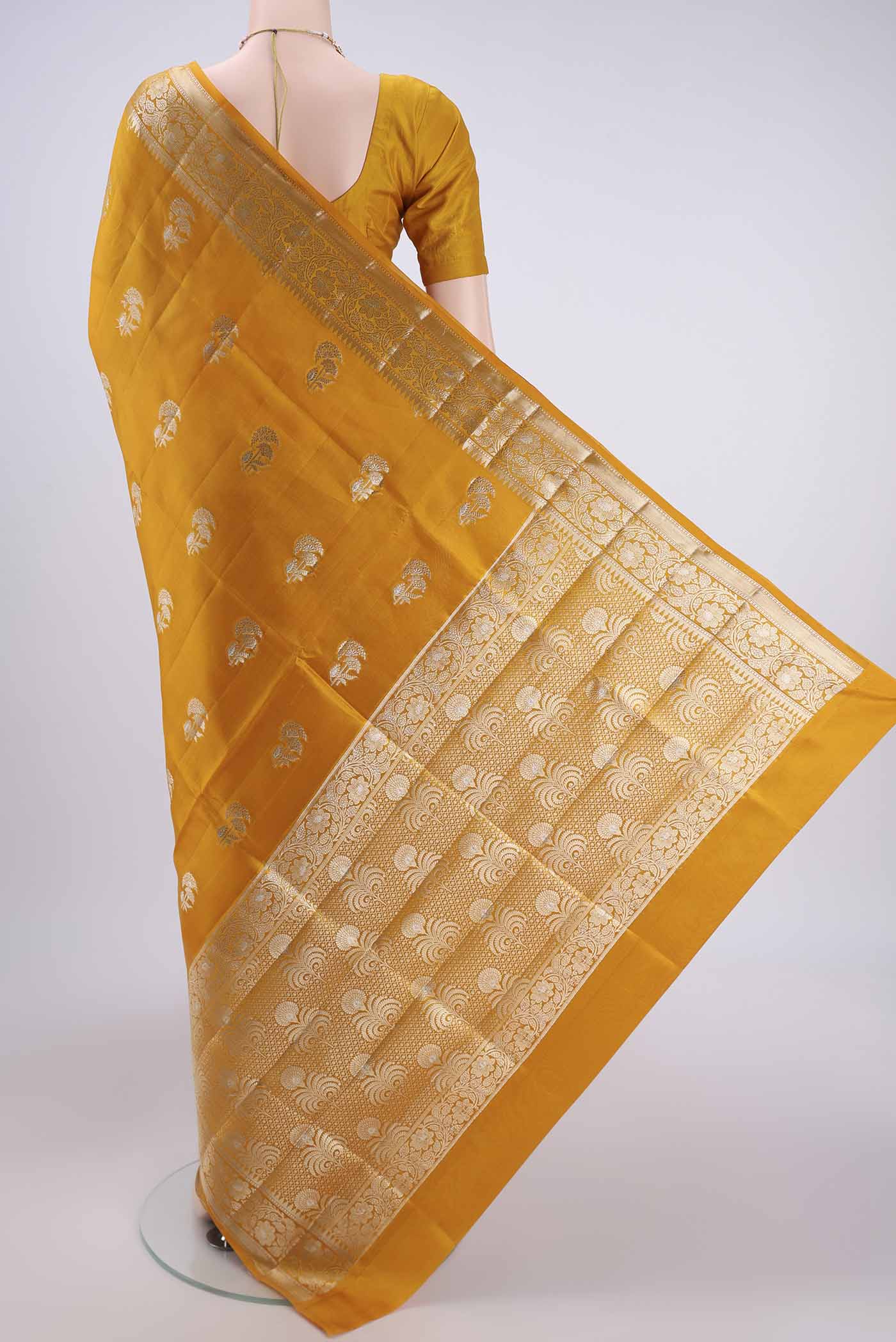 Yellow Banarasi Raw Silk Saree - Image 3