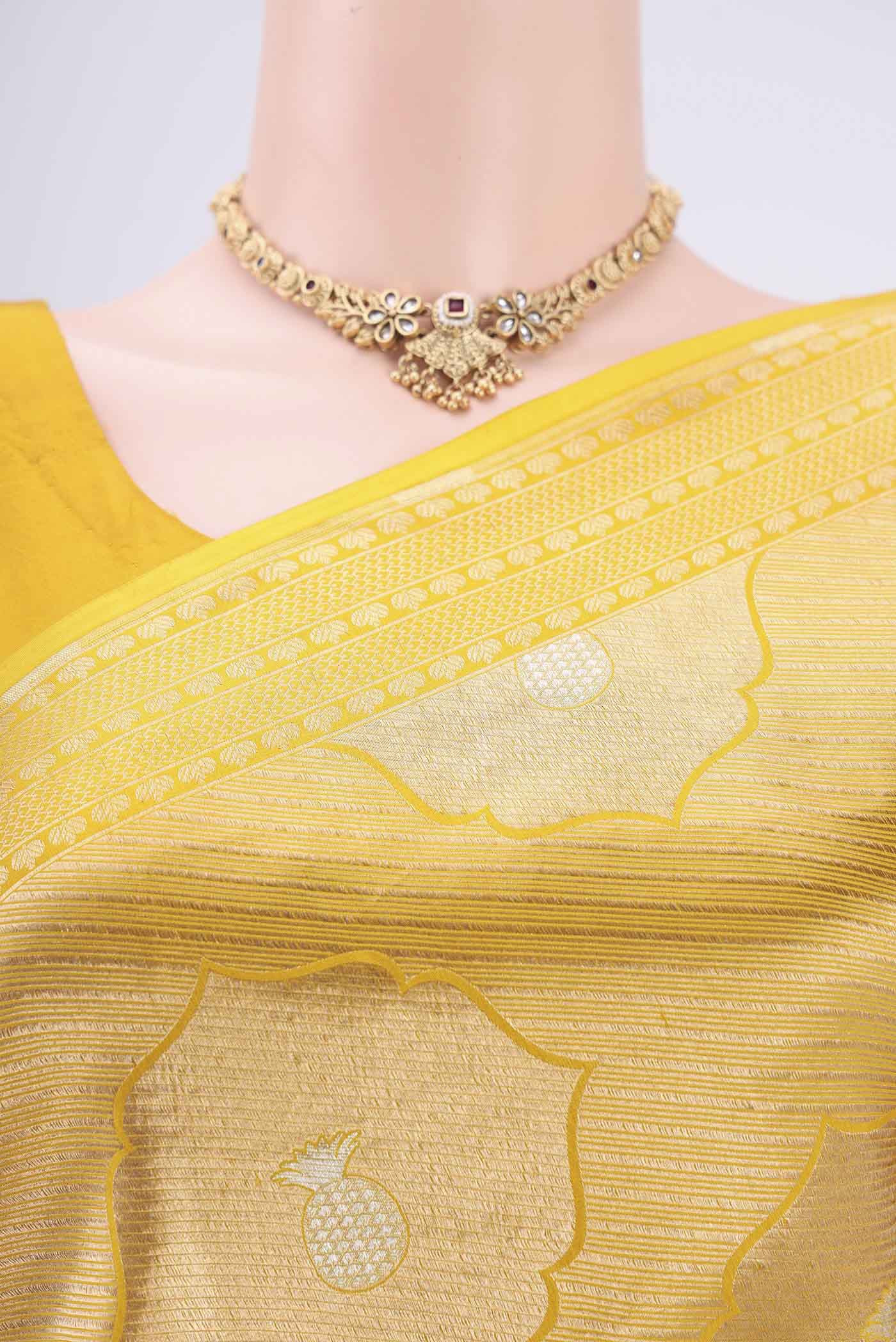 Yellow Banarasi Silk Saree - Image 2
