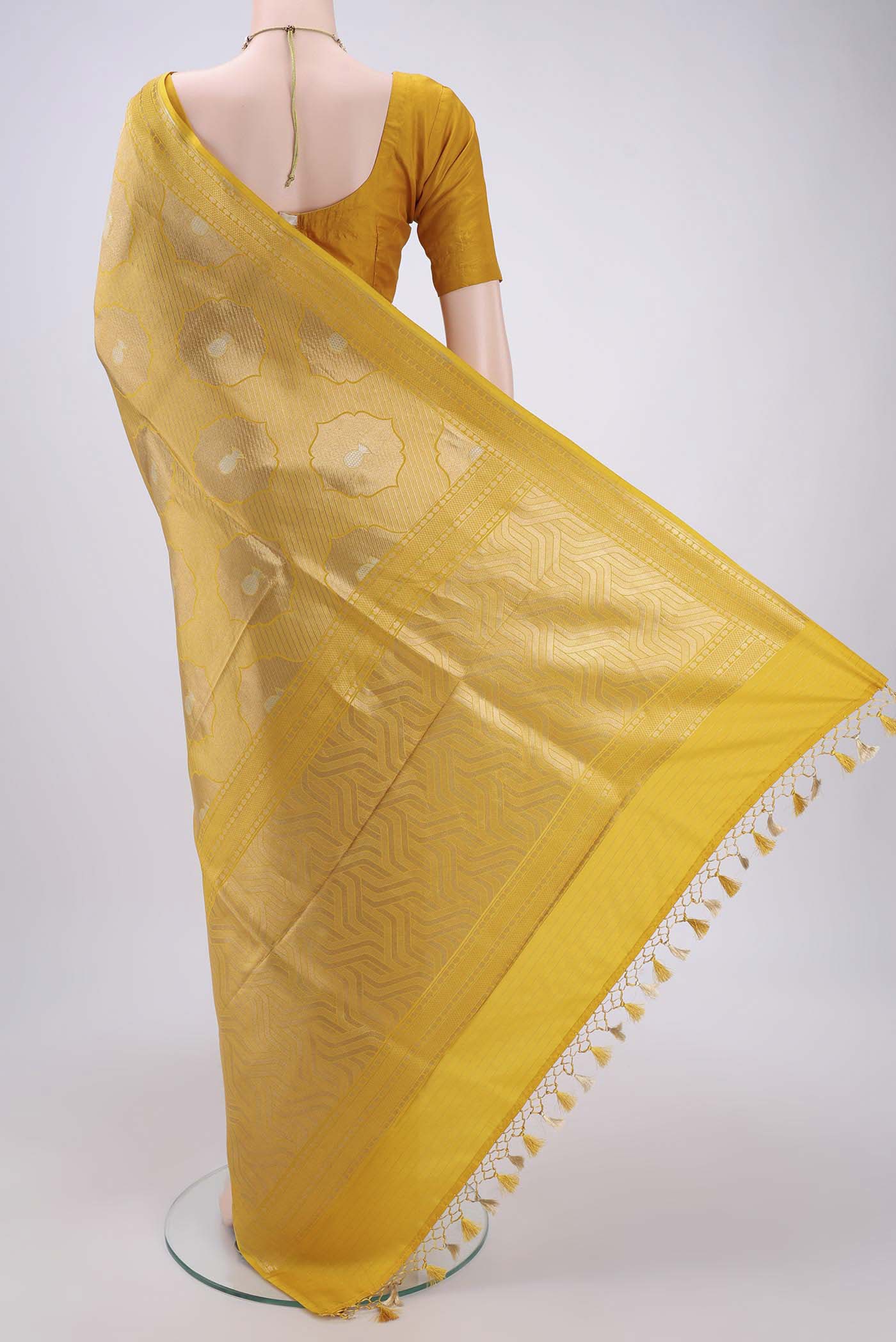 Yellow Banarasi Silk Saree - Image 3