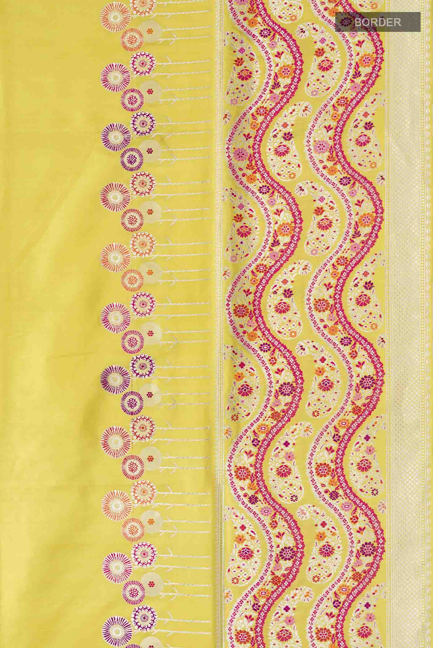 Yellow Banarasi Silk Saree - Image 3
