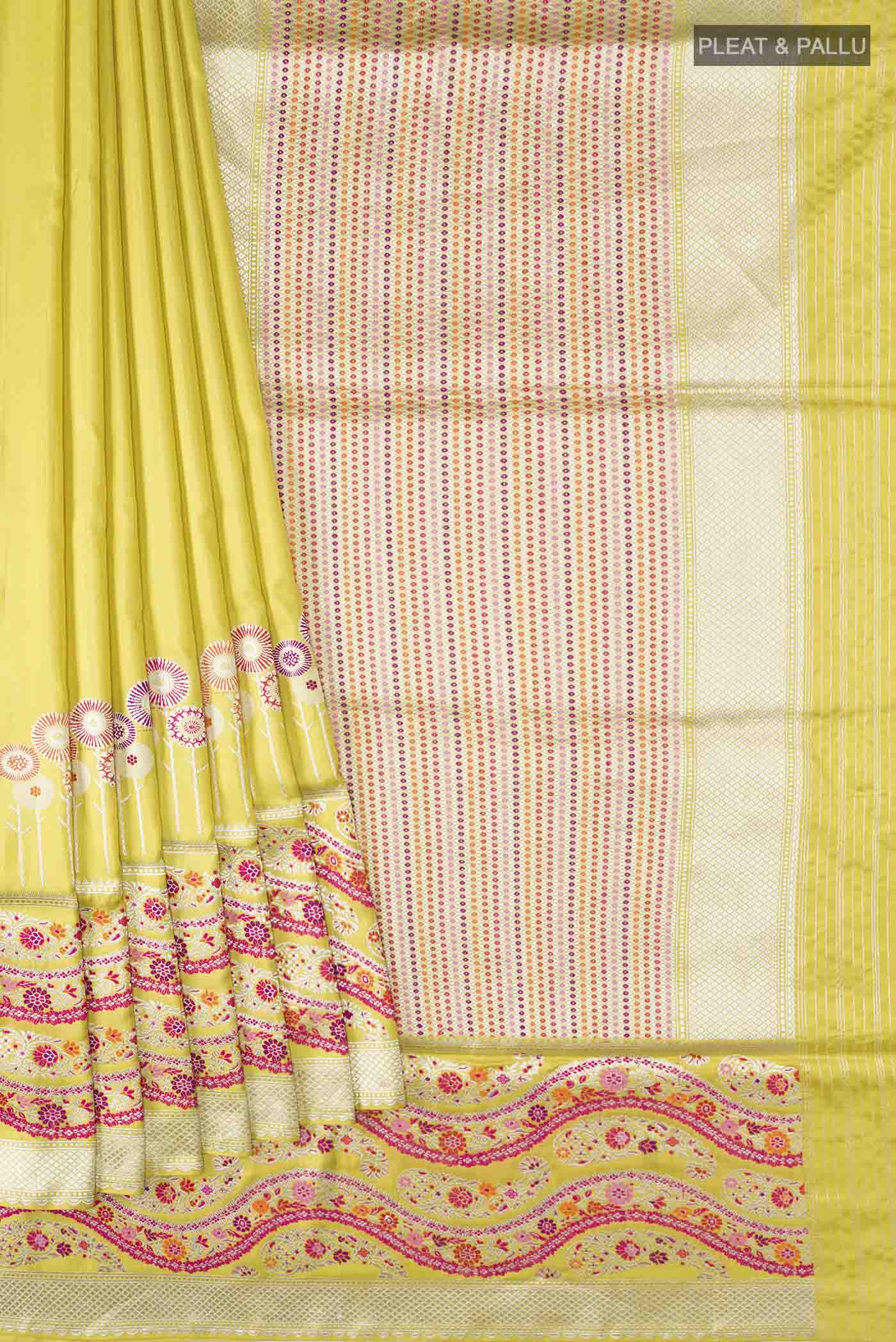 Yellow Banarasi Silk Saree - Image 4