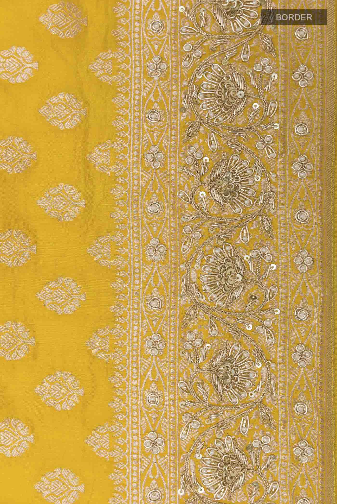 Yellow Banarasi Silk Saree - Image 3