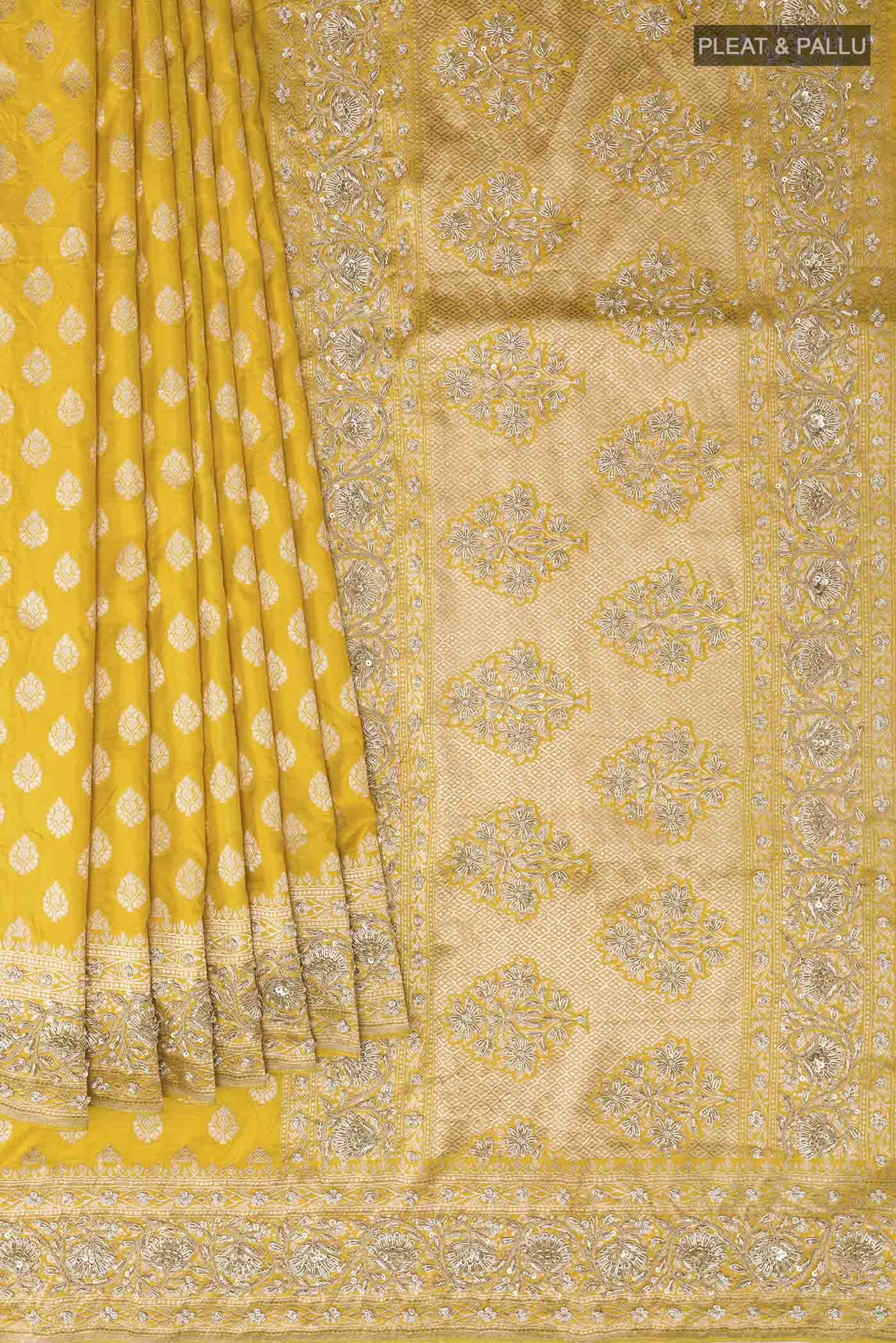 Yellow Banarasi Silk Saree - Image 4