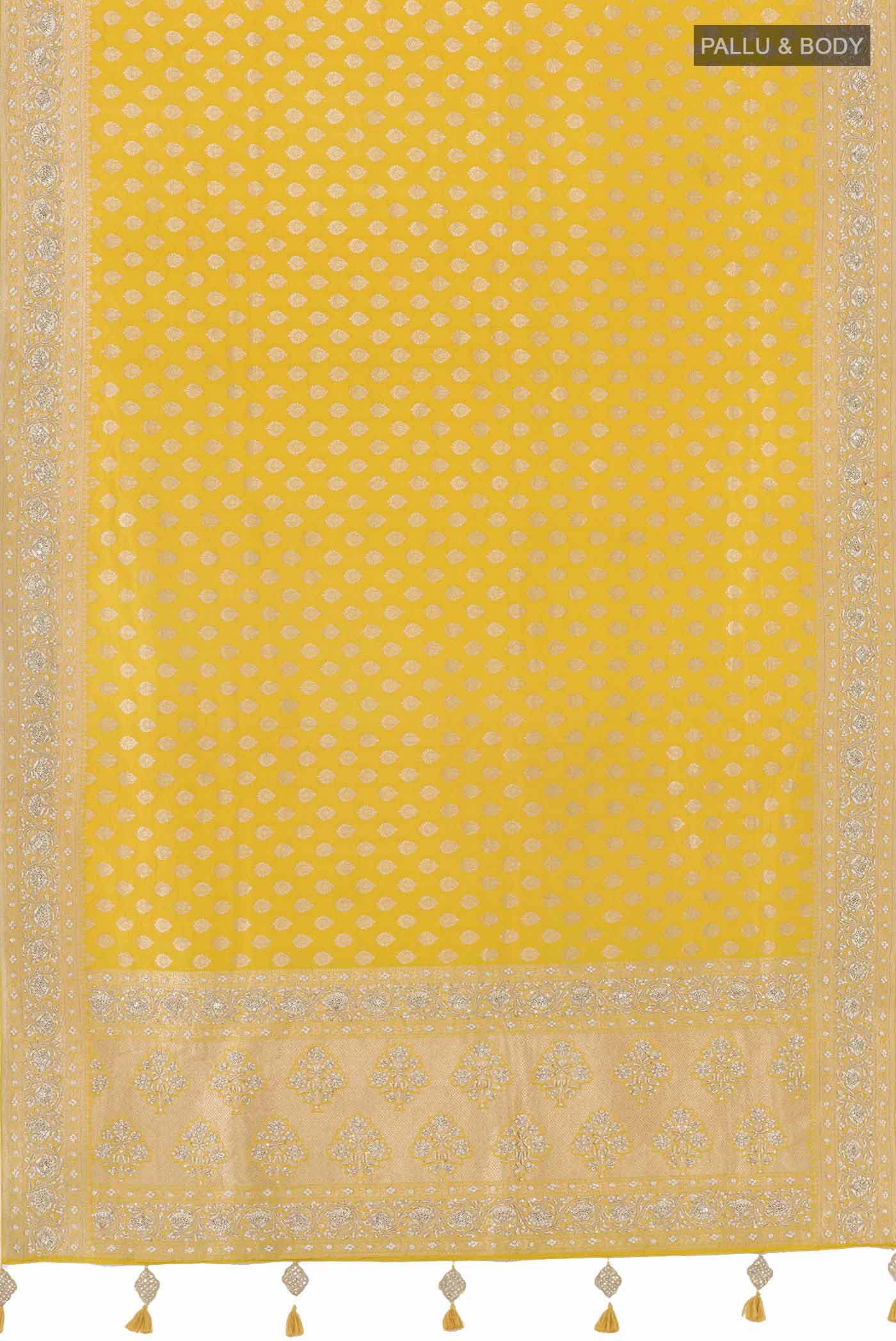 Yellow Banarasi Silk Saree - Image 6