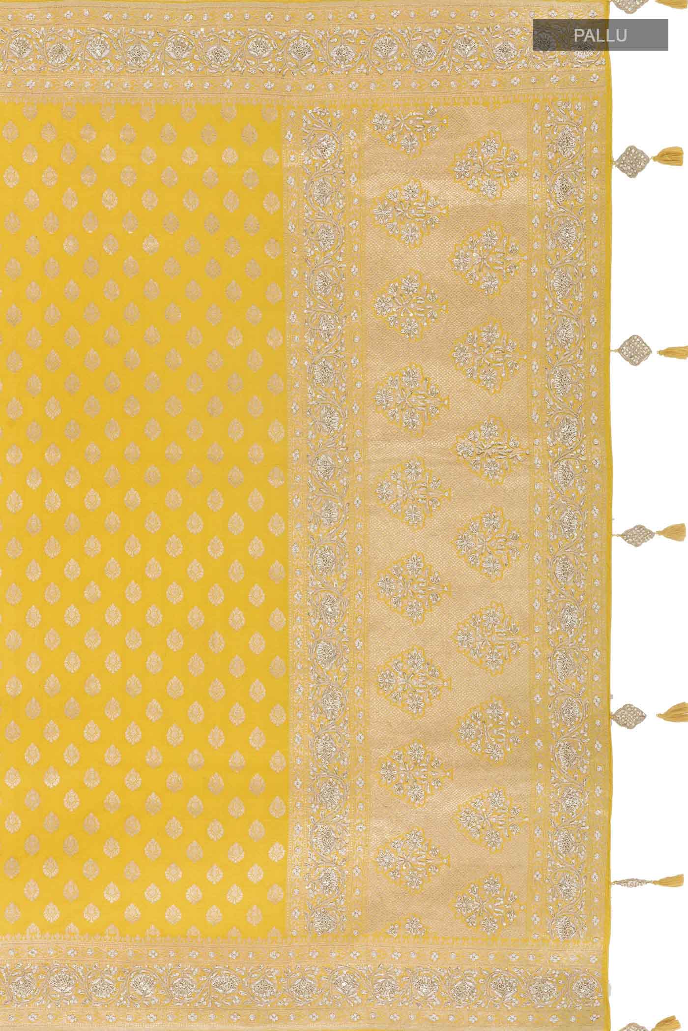 Yellow Banarasi Silk Saree - Image 7