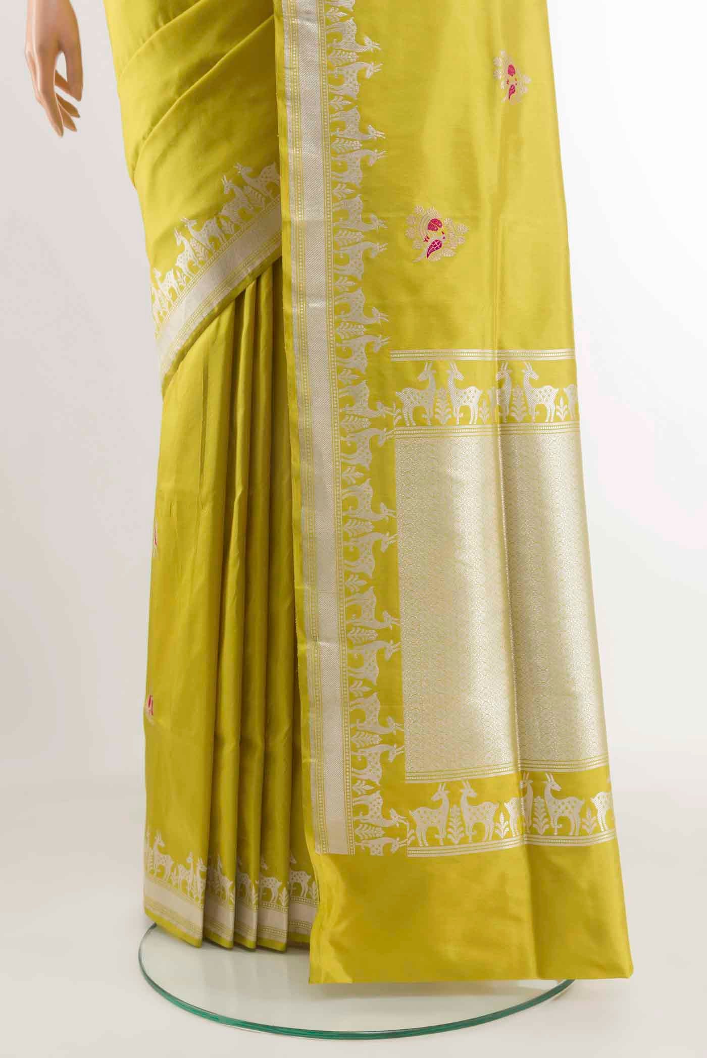 Yellow Banarasi Silk Saree - Image 3