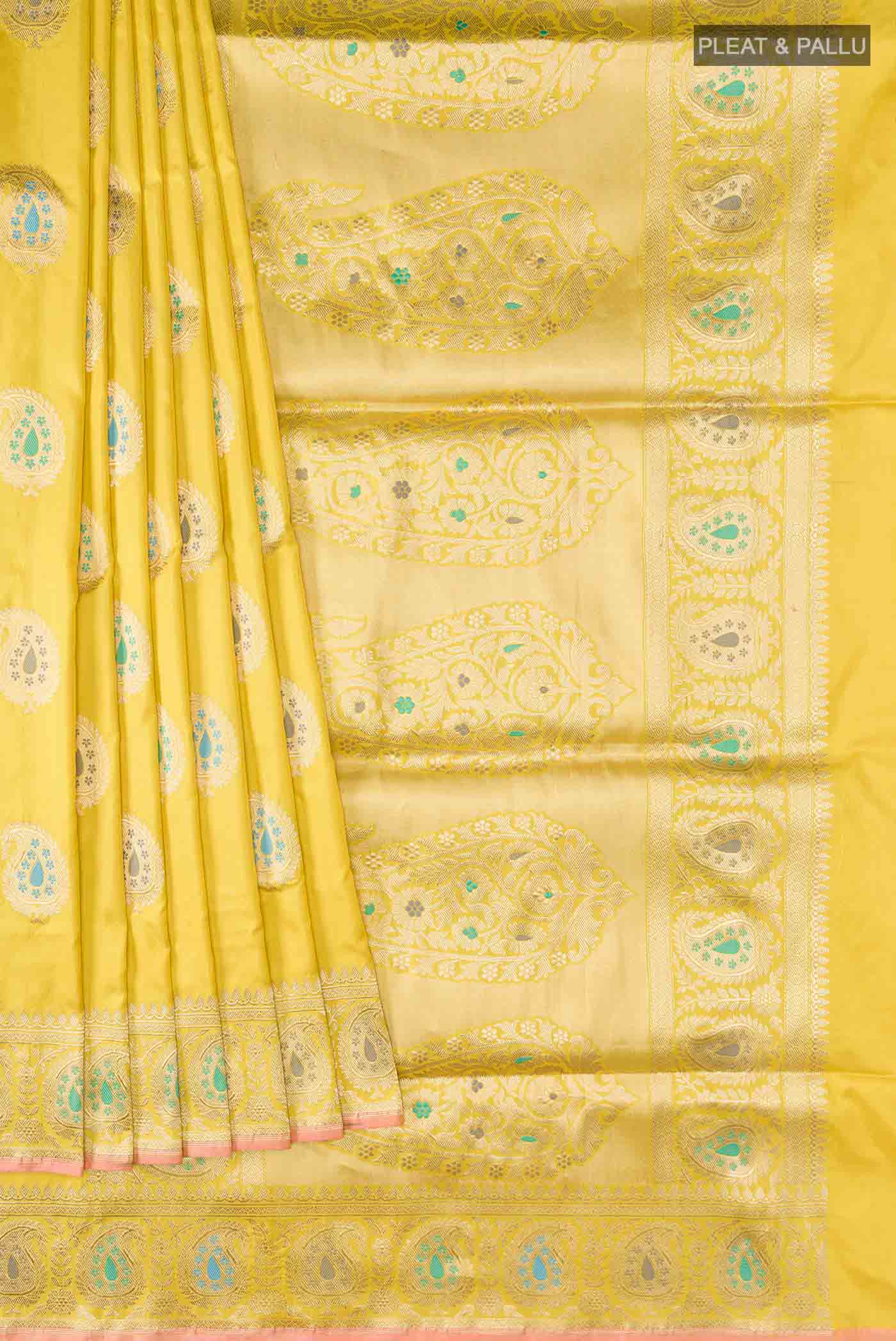 Yellow Banarasi Silk Saree - Image 4
