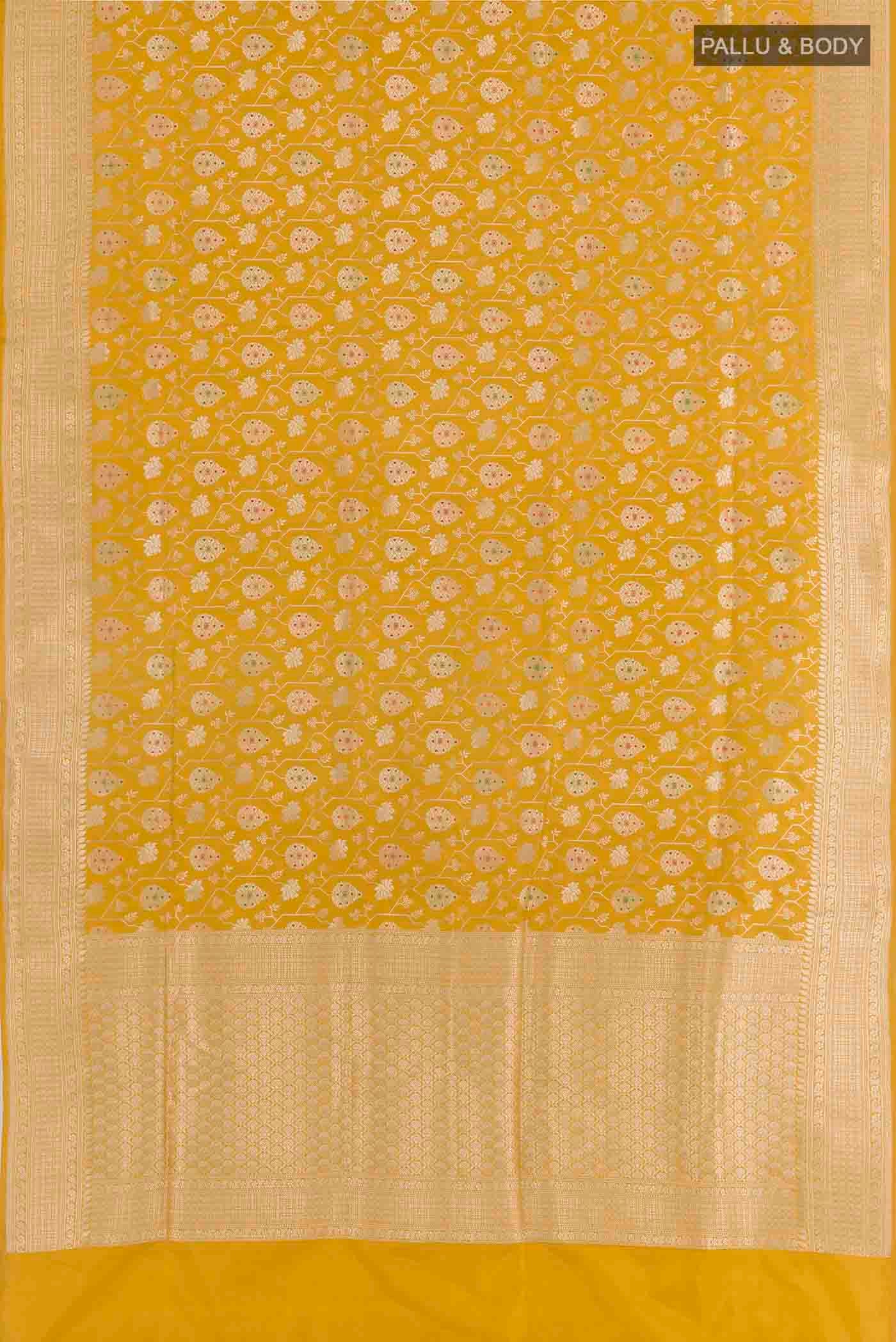 Yellow Banarasi Silk Saree - Image 3