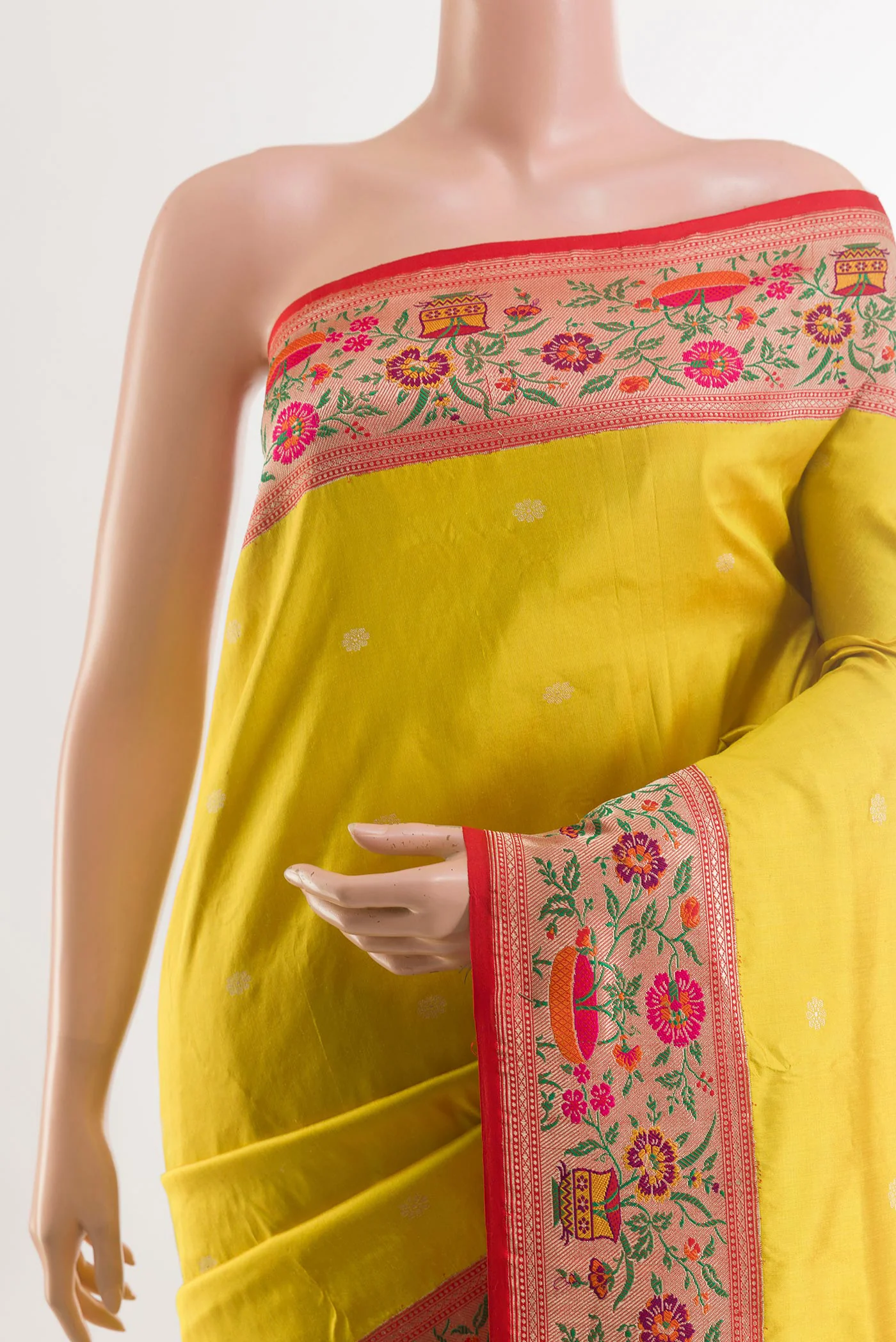 Yellow Banarasi Silk Saree - Image 2