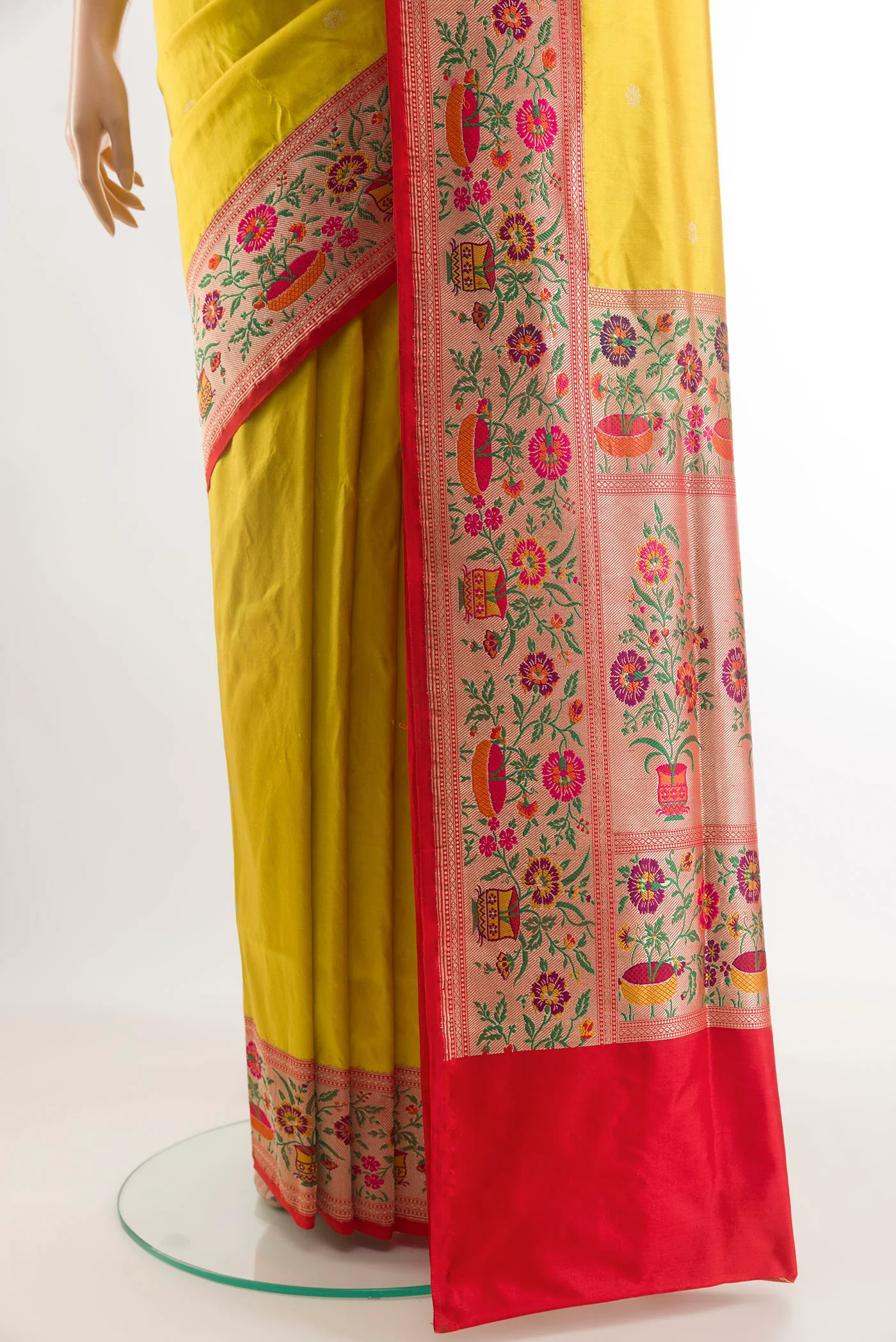 Yellow Banarasi Silk Saree - Image 3