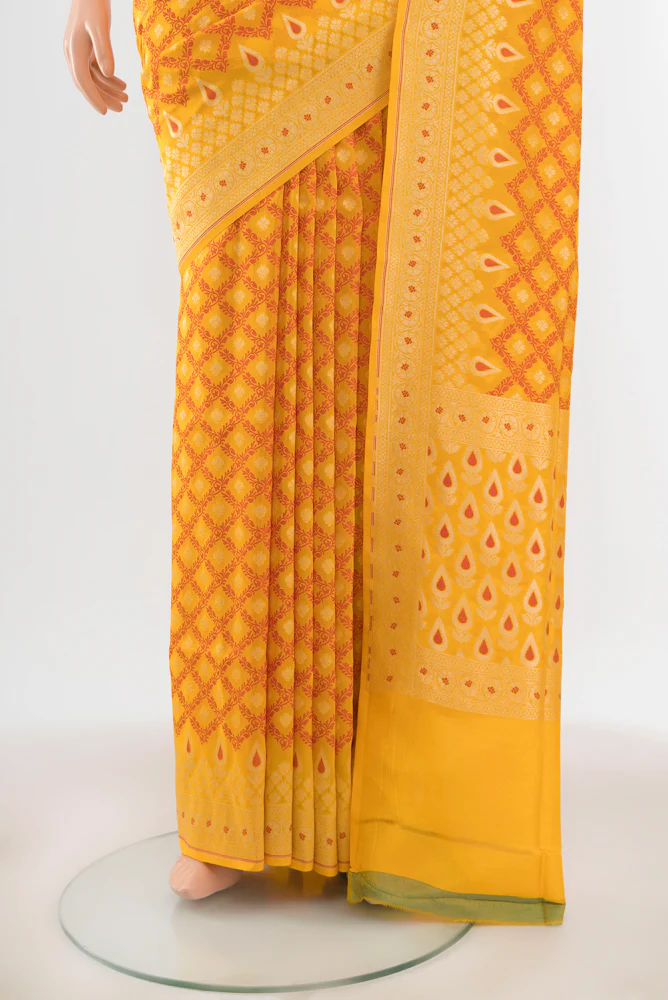 Yellow Banarasi Silk Saree - Image 3