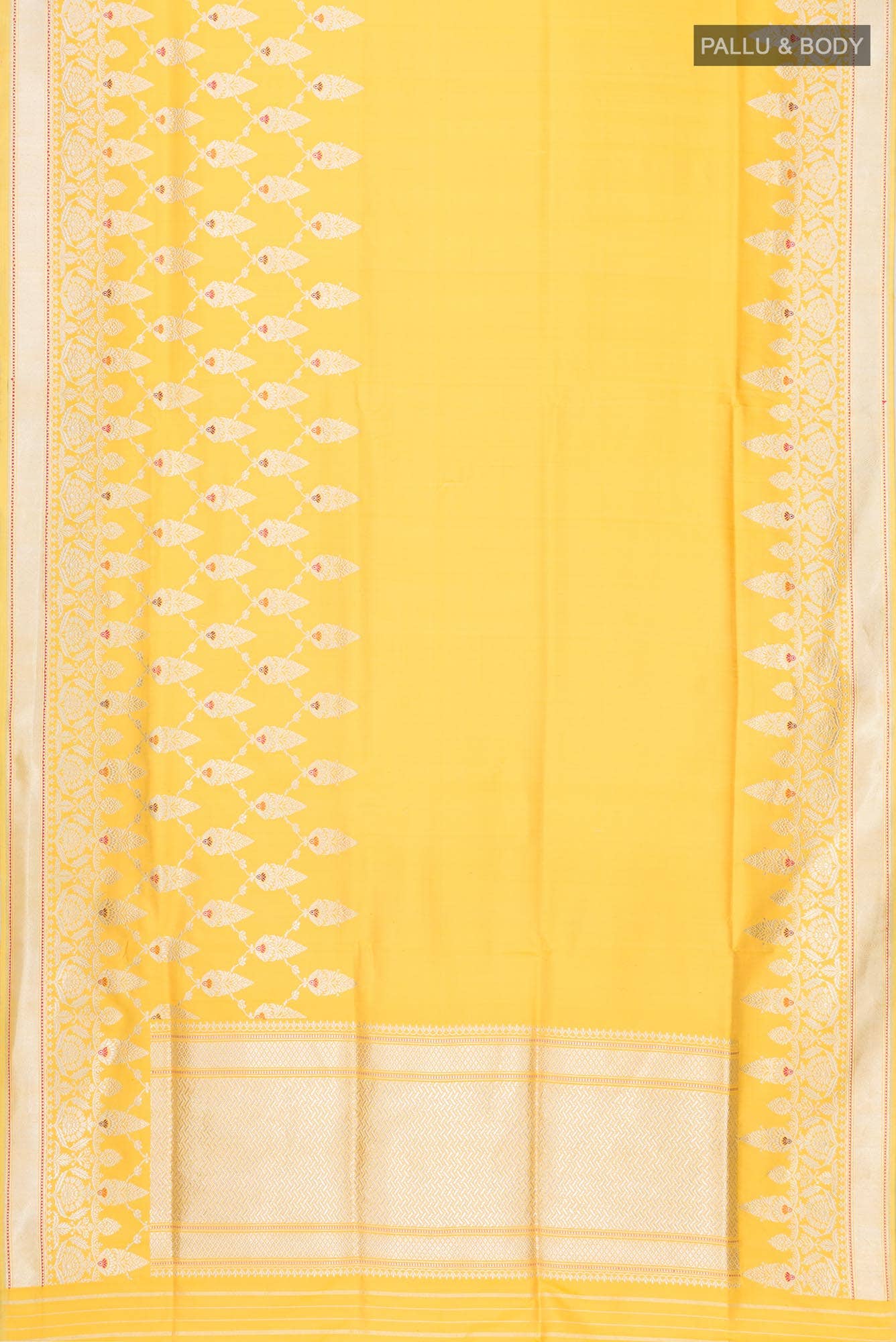 Pure Silk Pure Zari Yellow Banarasi Saree - Image 4