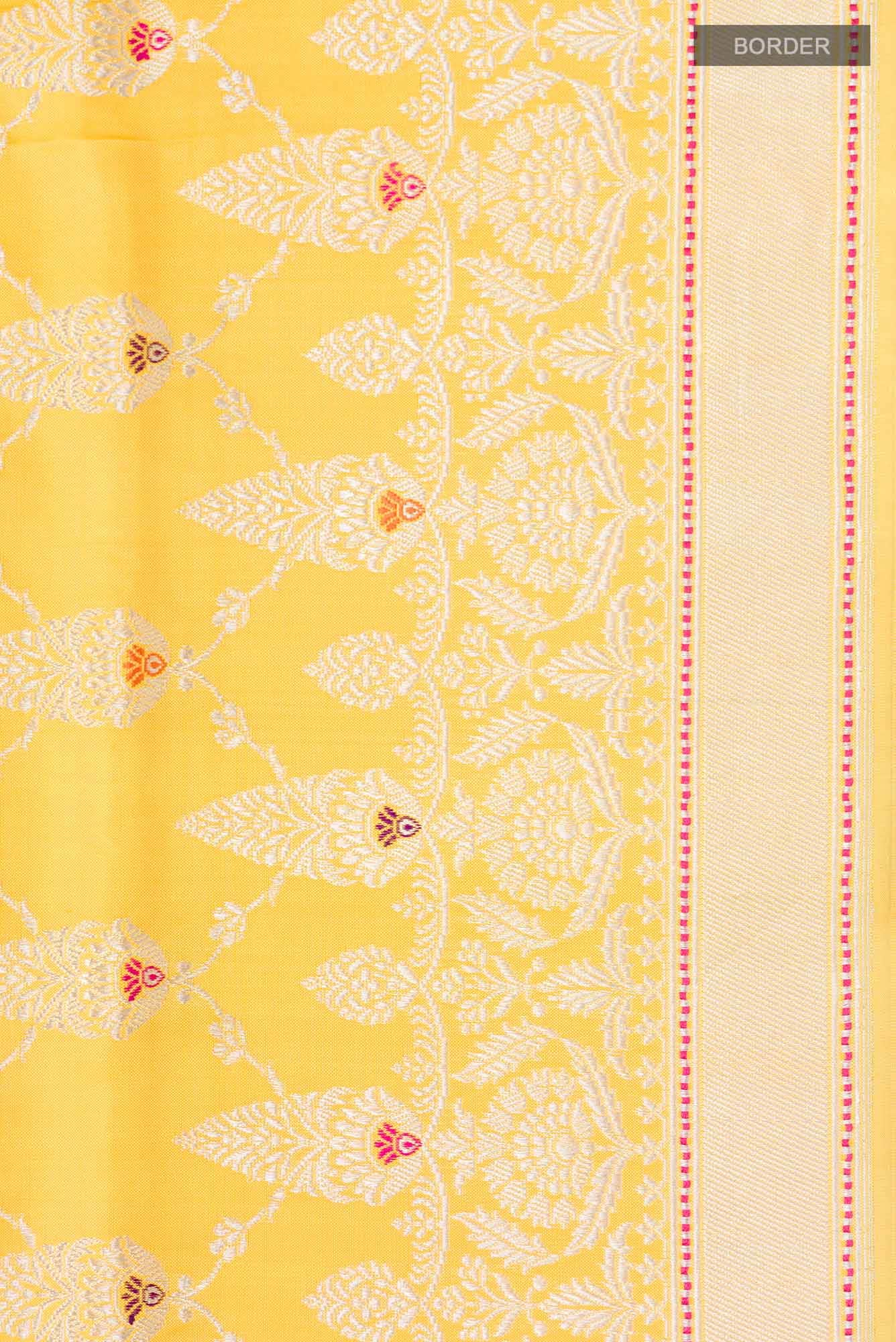 Pure Silk Pure Zari Yellow Banarasi Saree - Image 6