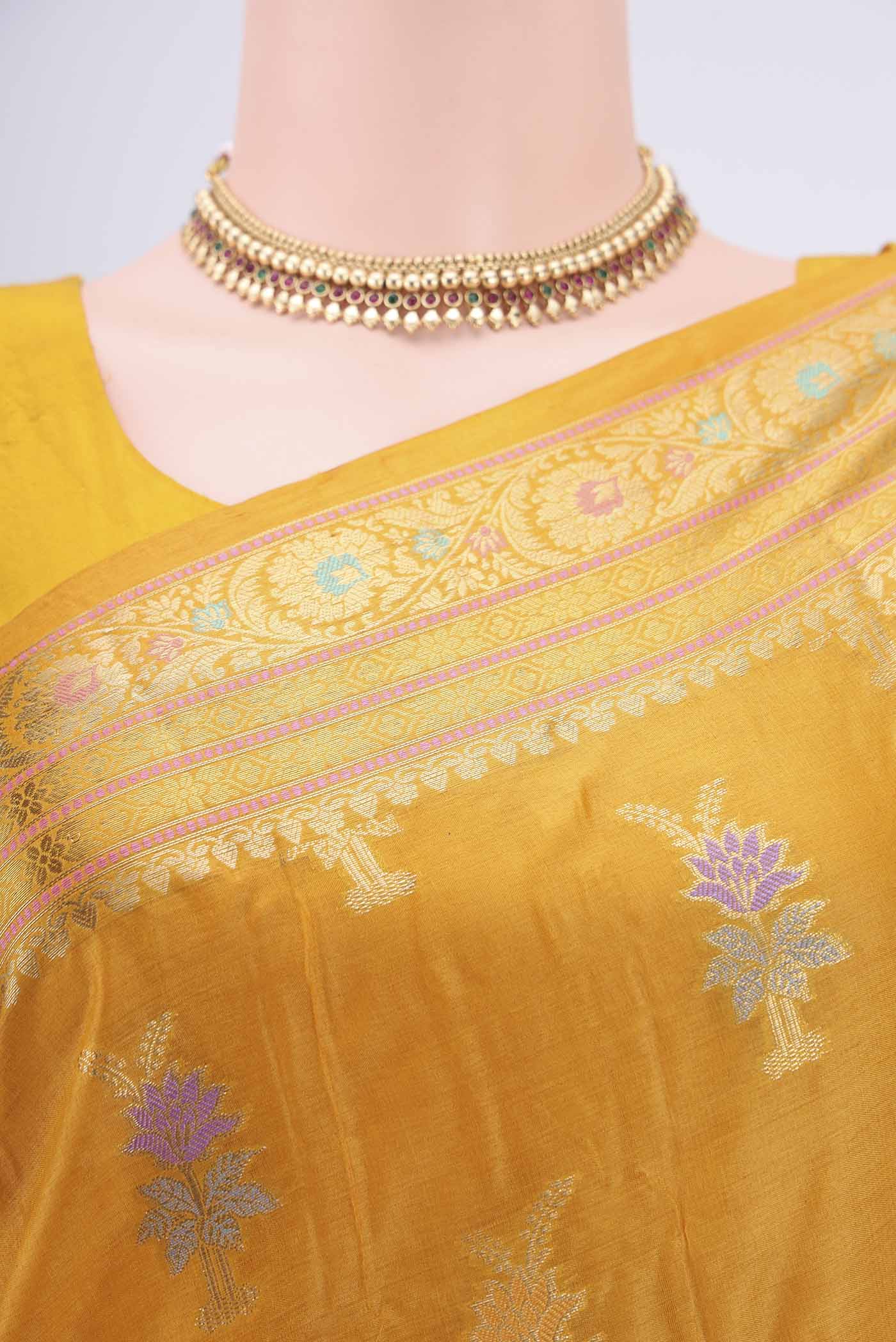 Yellow Banarasi Tussar Silk Saree - Image 2