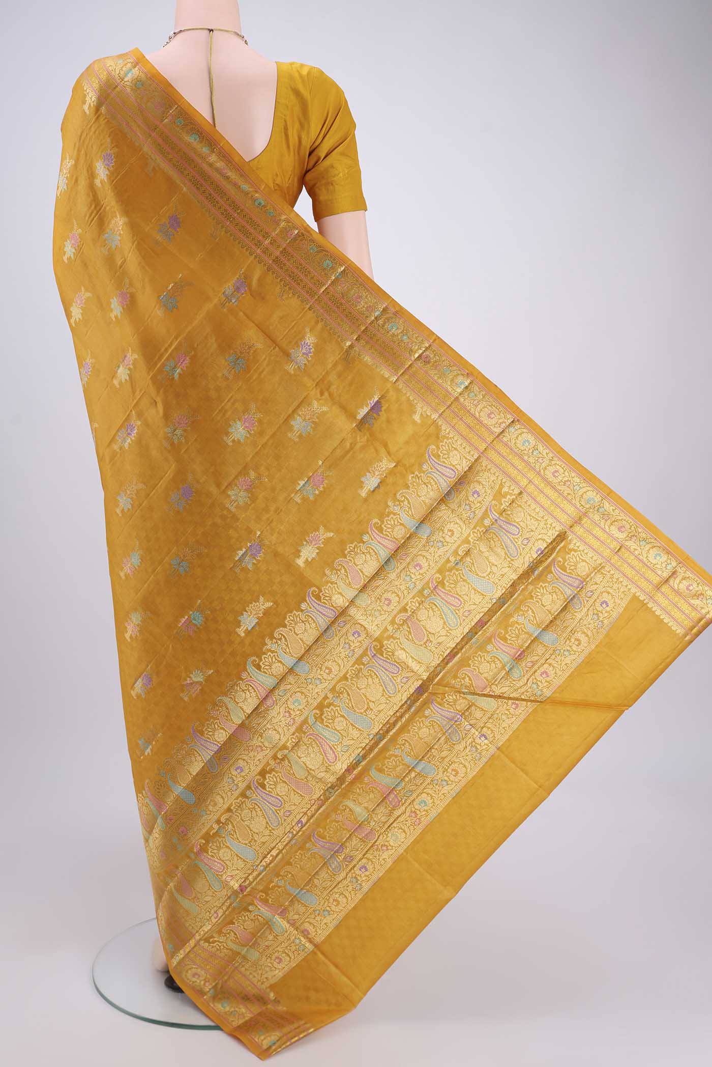 Yellow Banarasi Tussar Silk Saree - Image 3