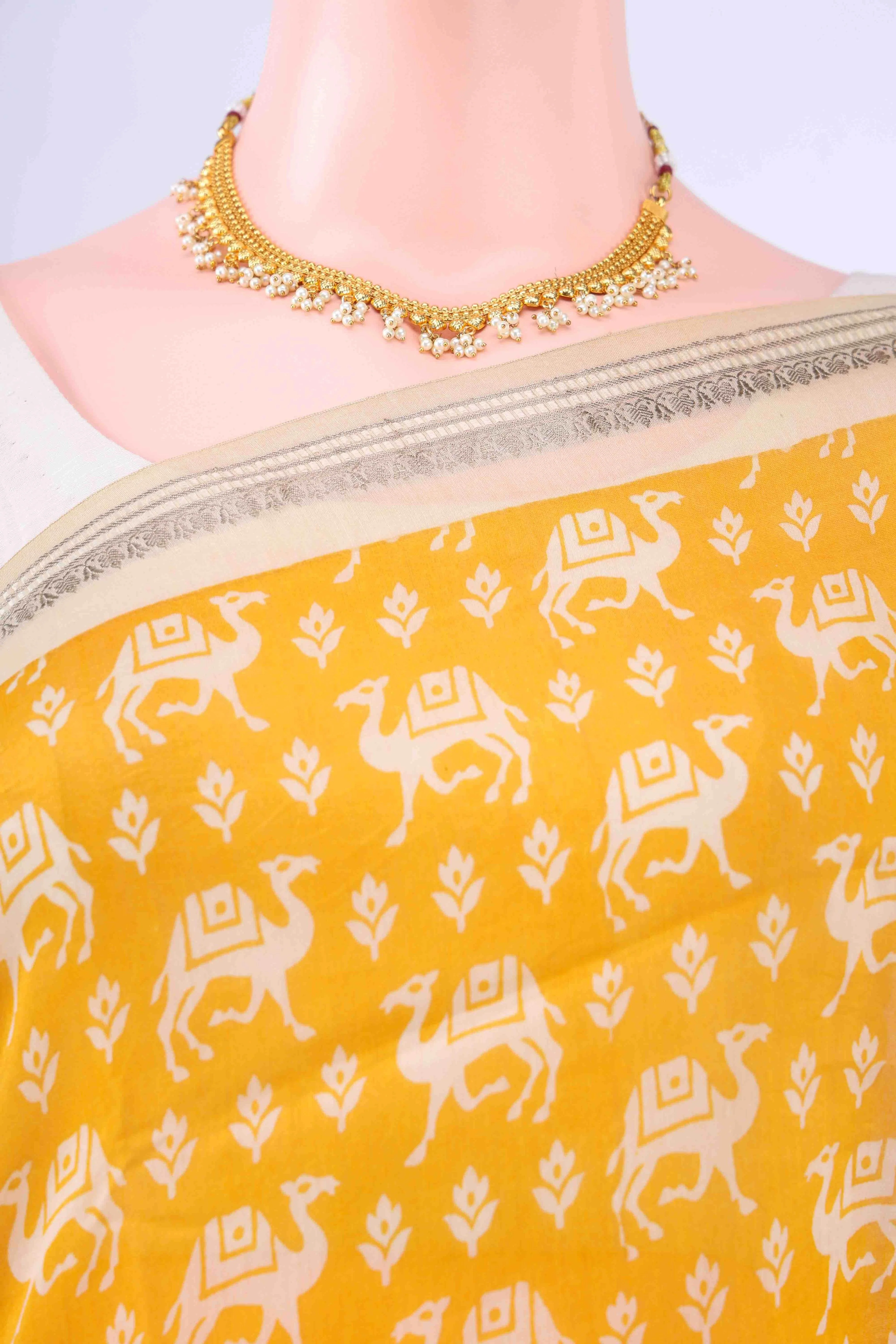 Yellow Bengal Cotton - Tangail Saree - Image 3