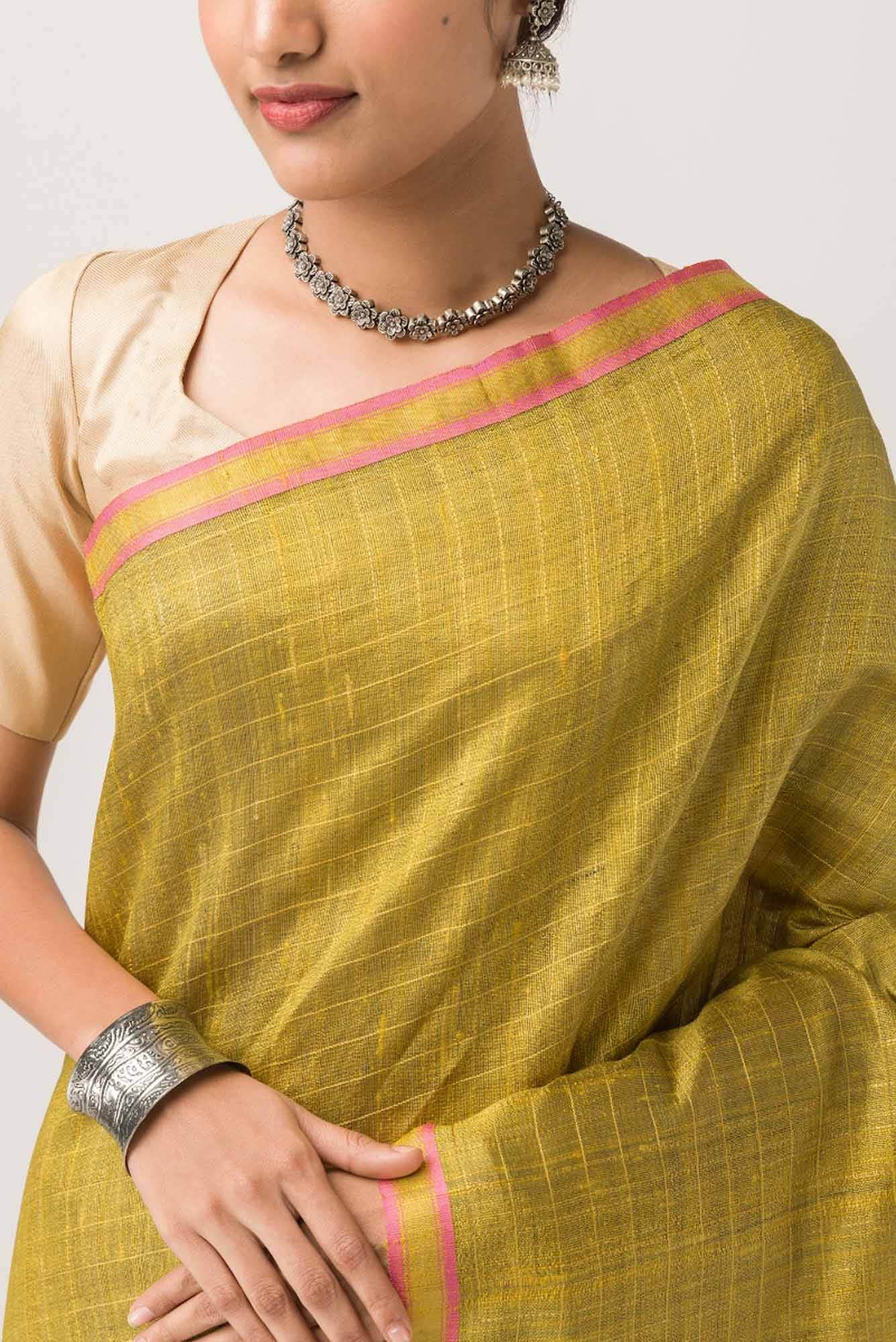 Aahana-Yellow Bhagalpuri Tussar Silk Saree - Image 3