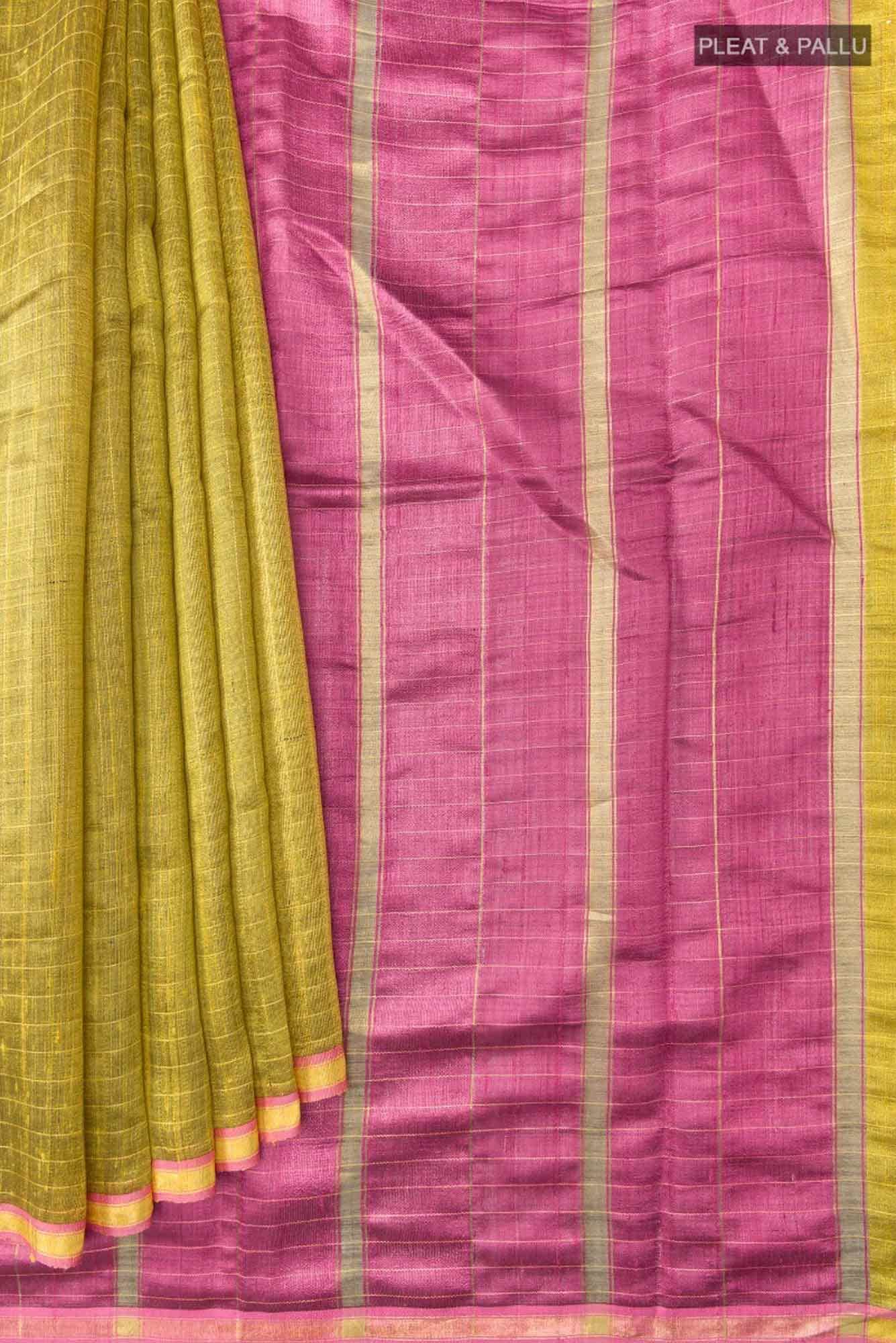 Aahana-Yellow Bhagalpuri Tussar Silk Saree - Image 4