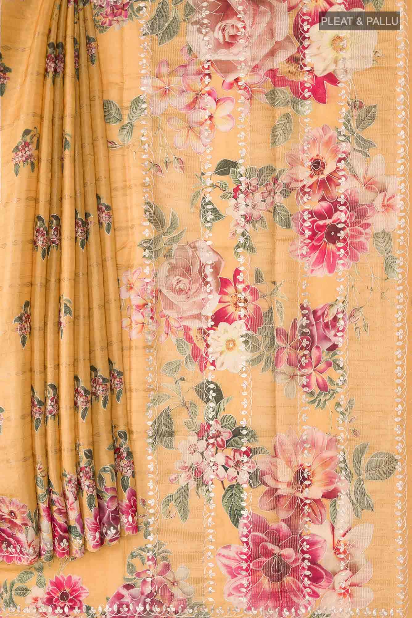 Yellow Bhagalpuri Tussar Silk Saree - Image 2