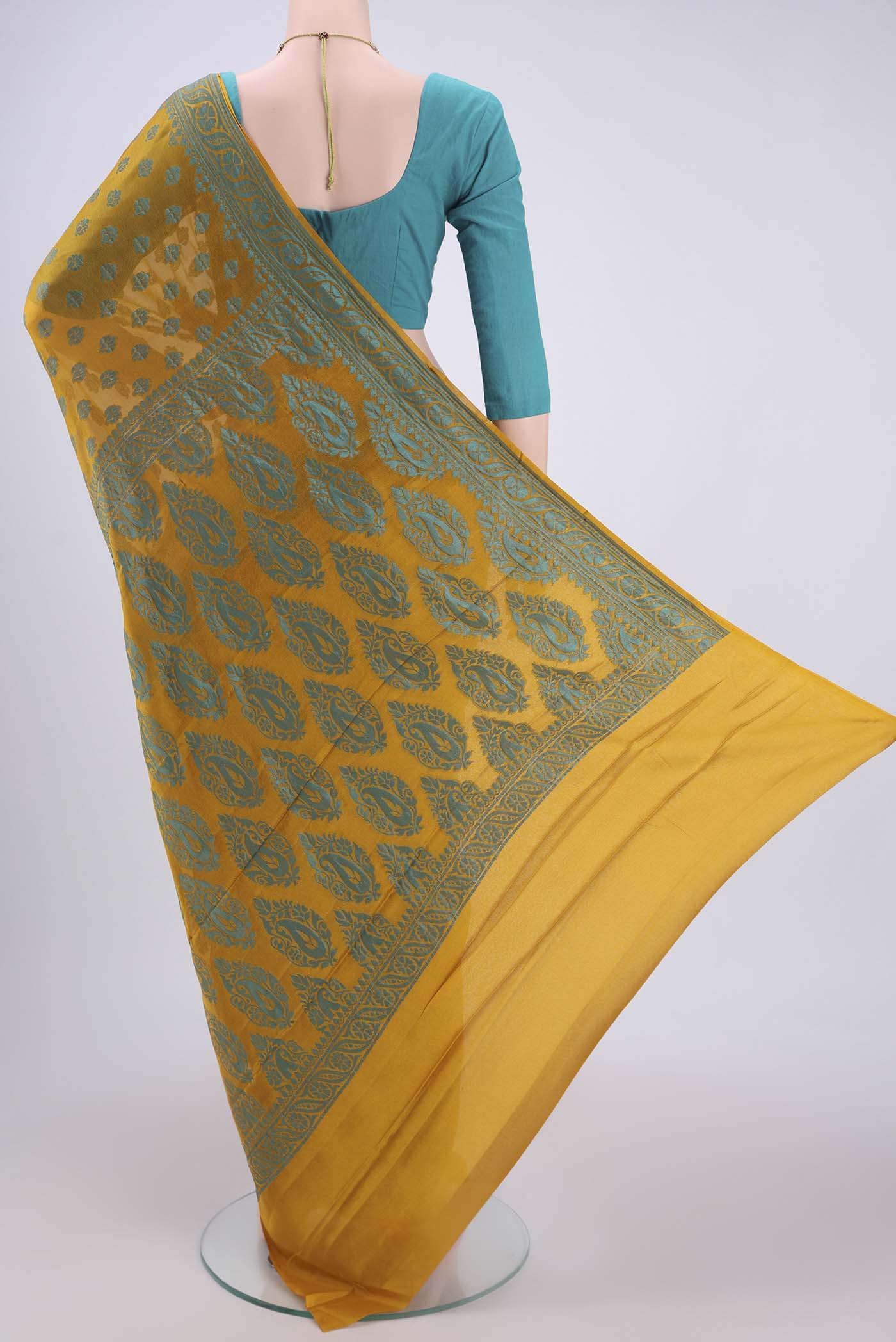 Yellow Blended Banarasi Georgette Saree - Image 3