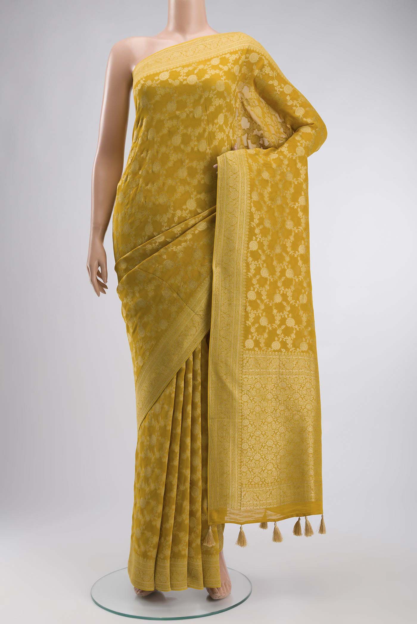 Yellow Blended Banarasi Georgette Saree