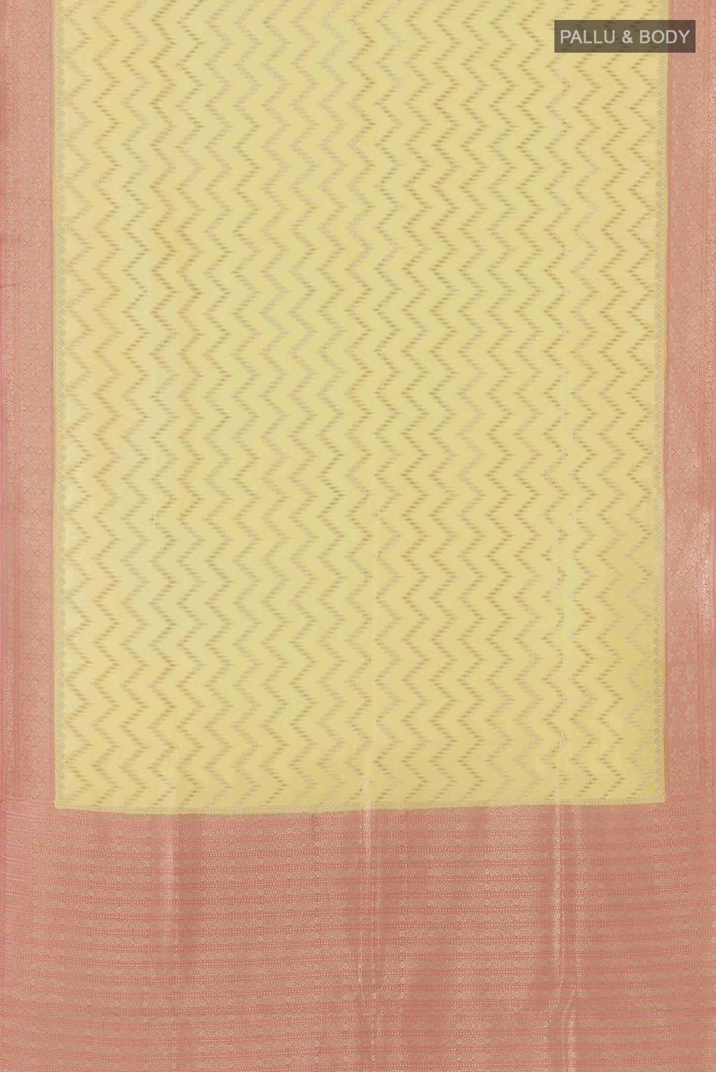 Yellow Blended Banarasi Kora Cotton Saree - Image 3