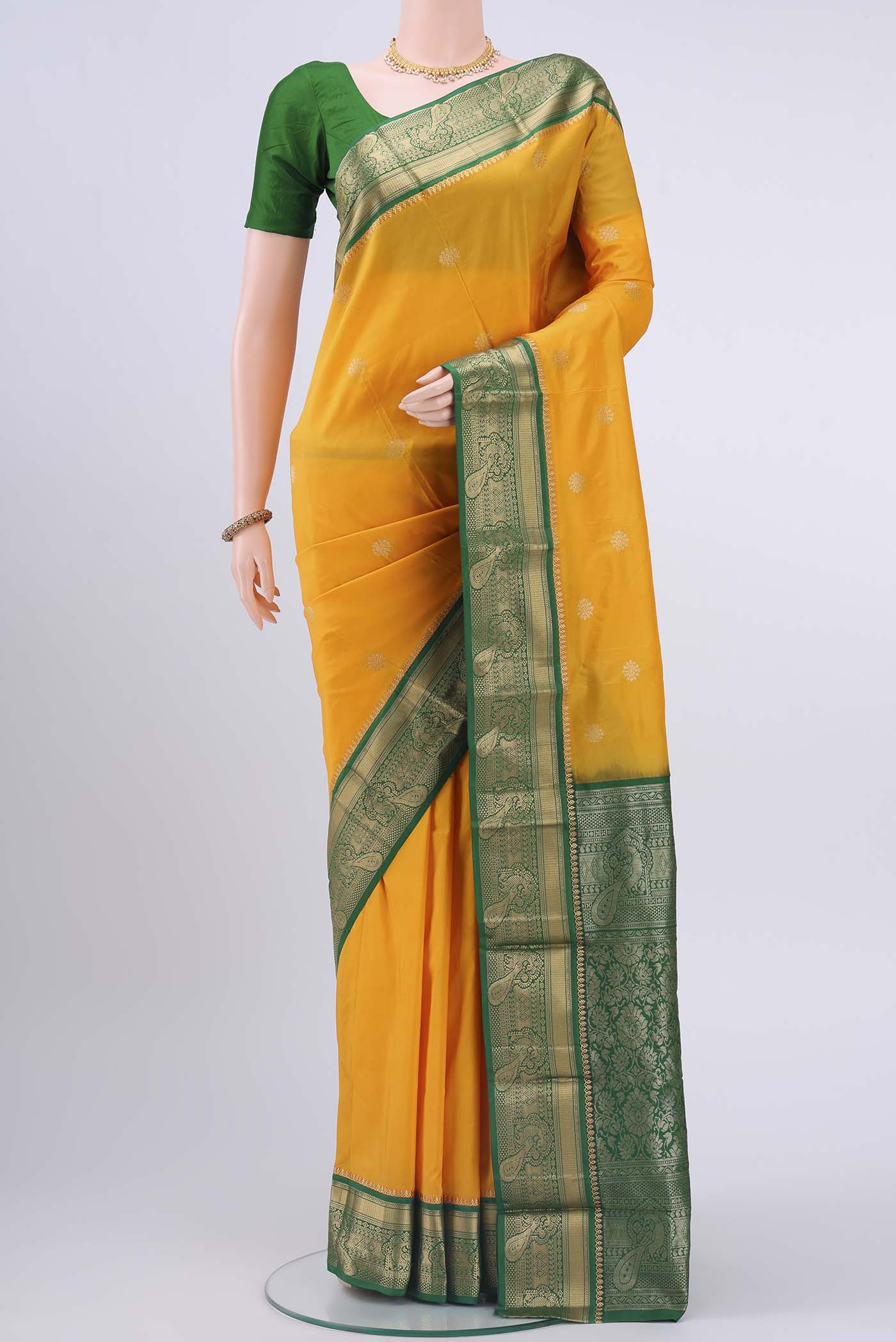 Yellow Blended Bangalore Silk Saree